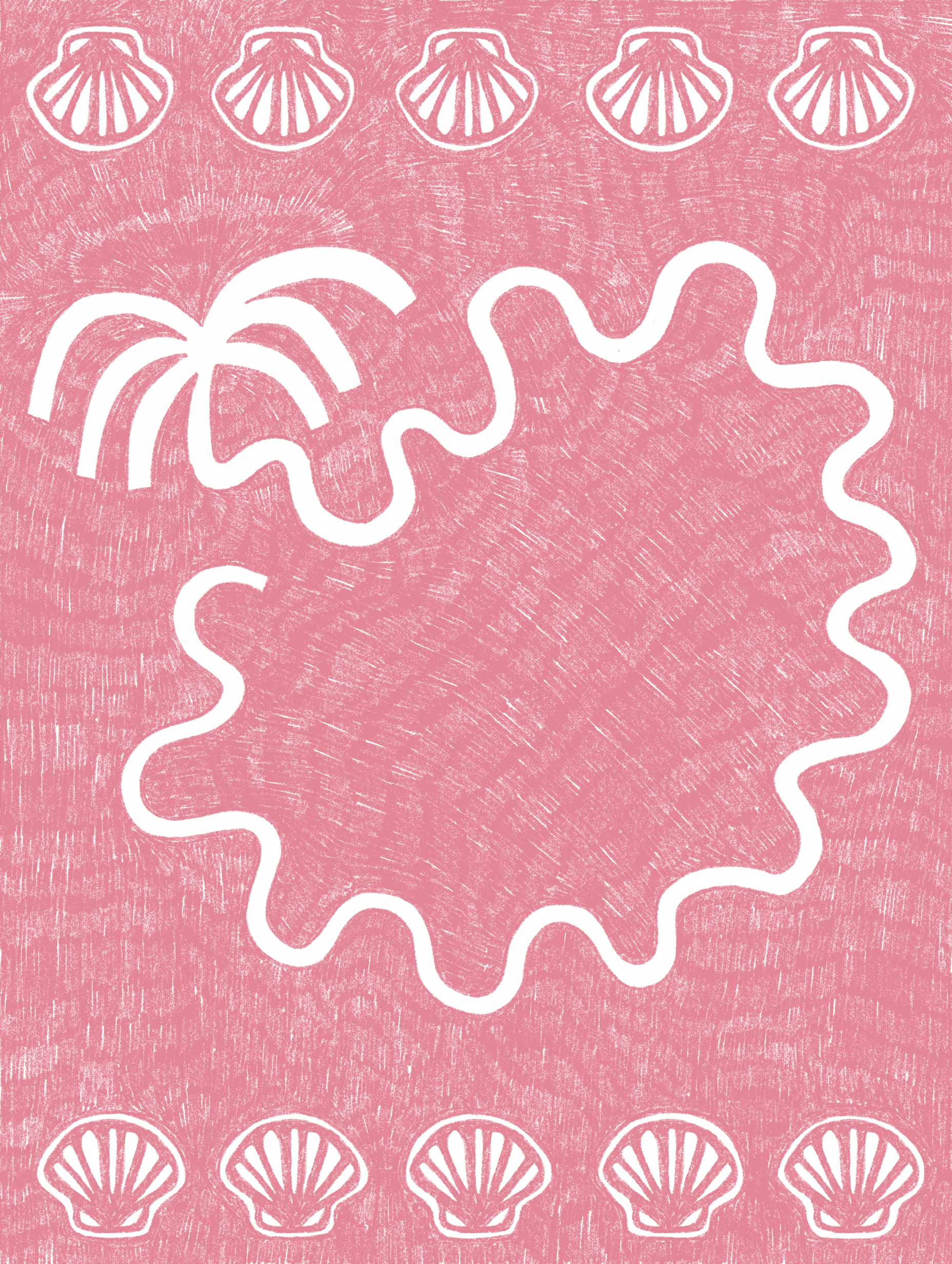 Shatha Al Dafai - Shells and Palm Tree – Baby Pink Poster