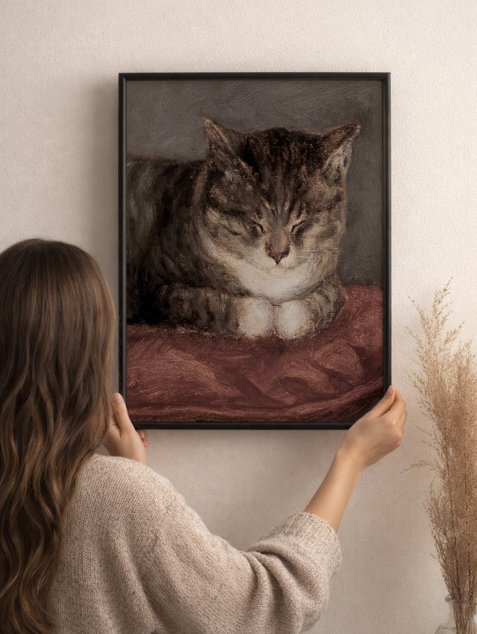 Sleeping Tabby Cat Animal Art Mockup