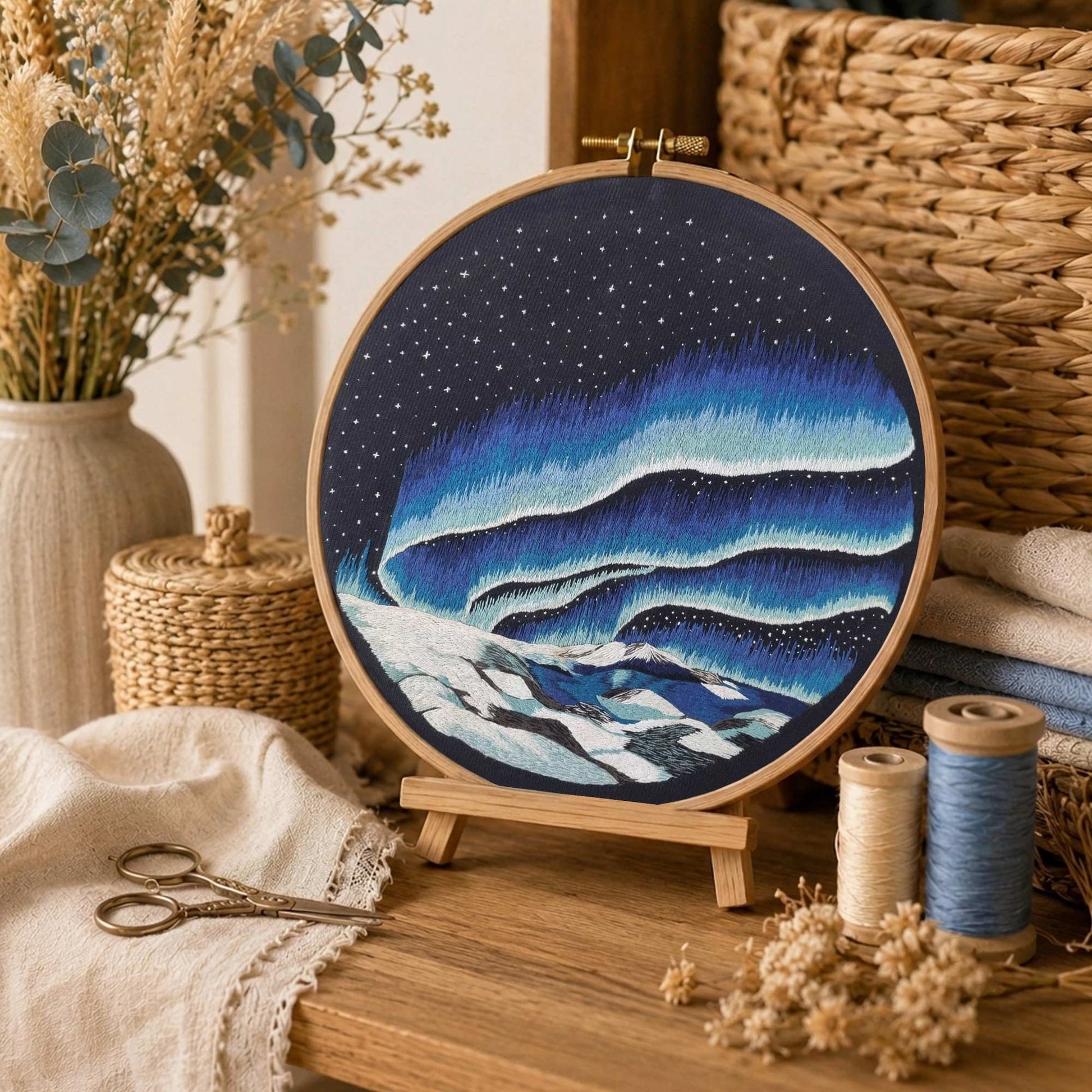 Aurora Nightscape Embroidery Design