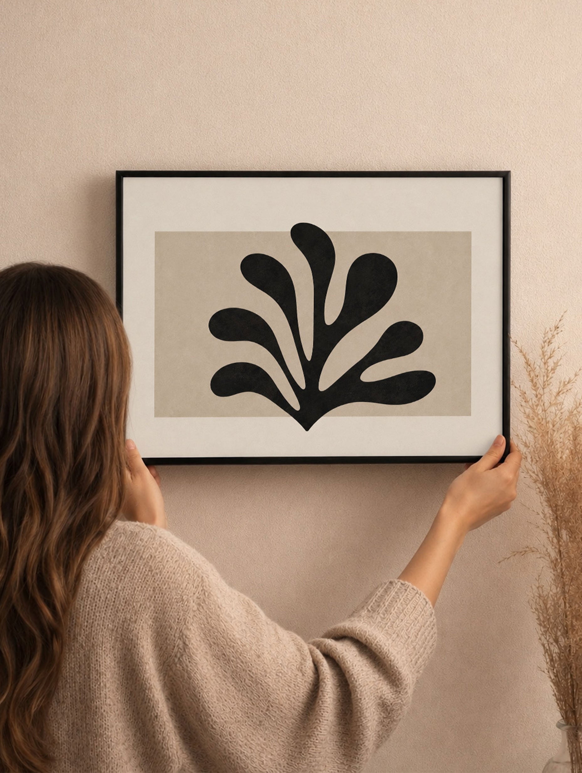 Black Botanical Silhouette on Warm Beige