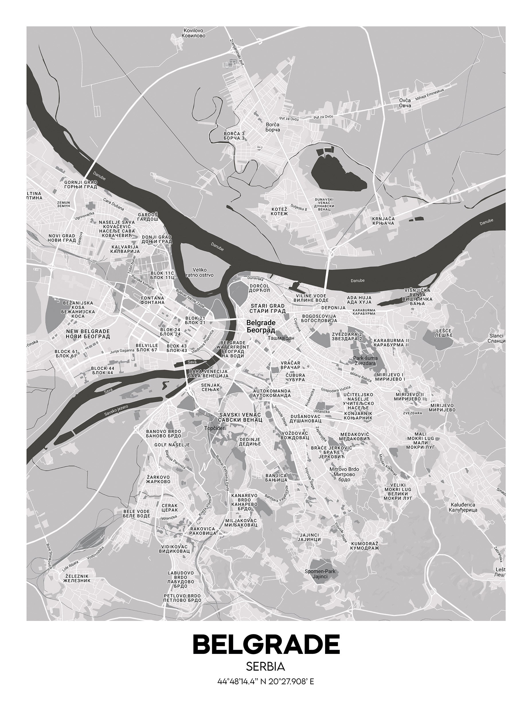 Belgrade, Serbia Map Poster