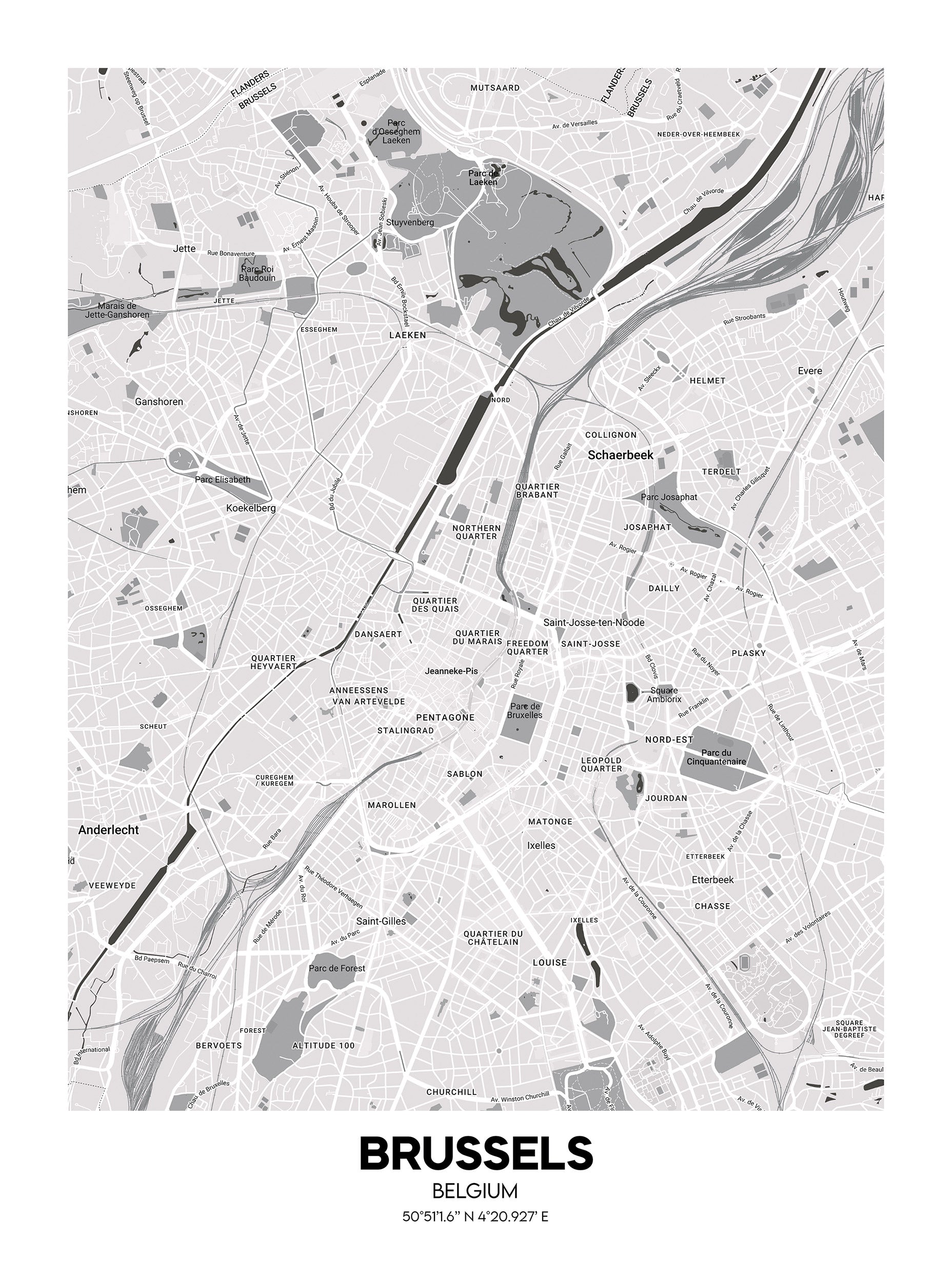 Brussels, Belgium Map Poster