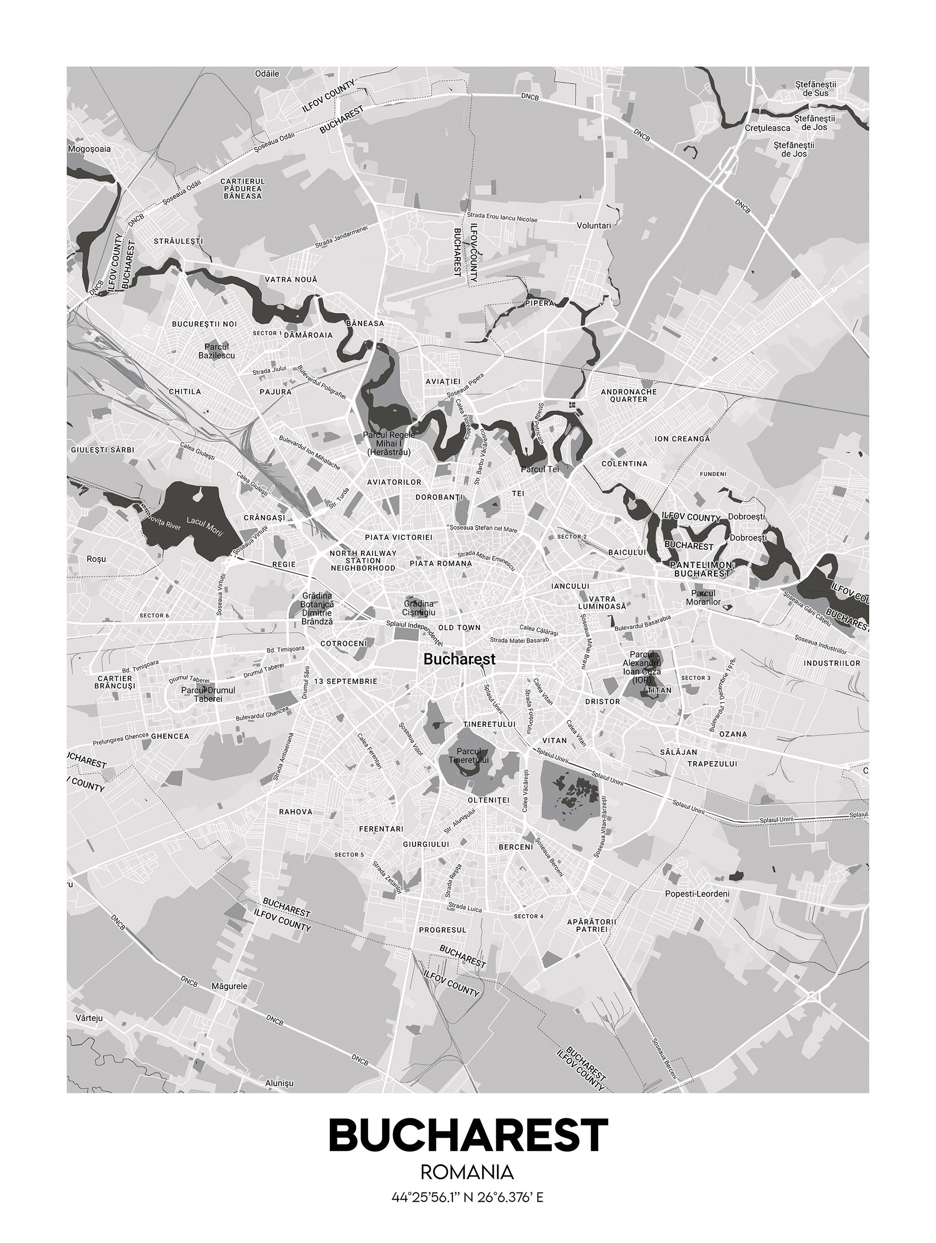 Bucharest, Romania Map Poster