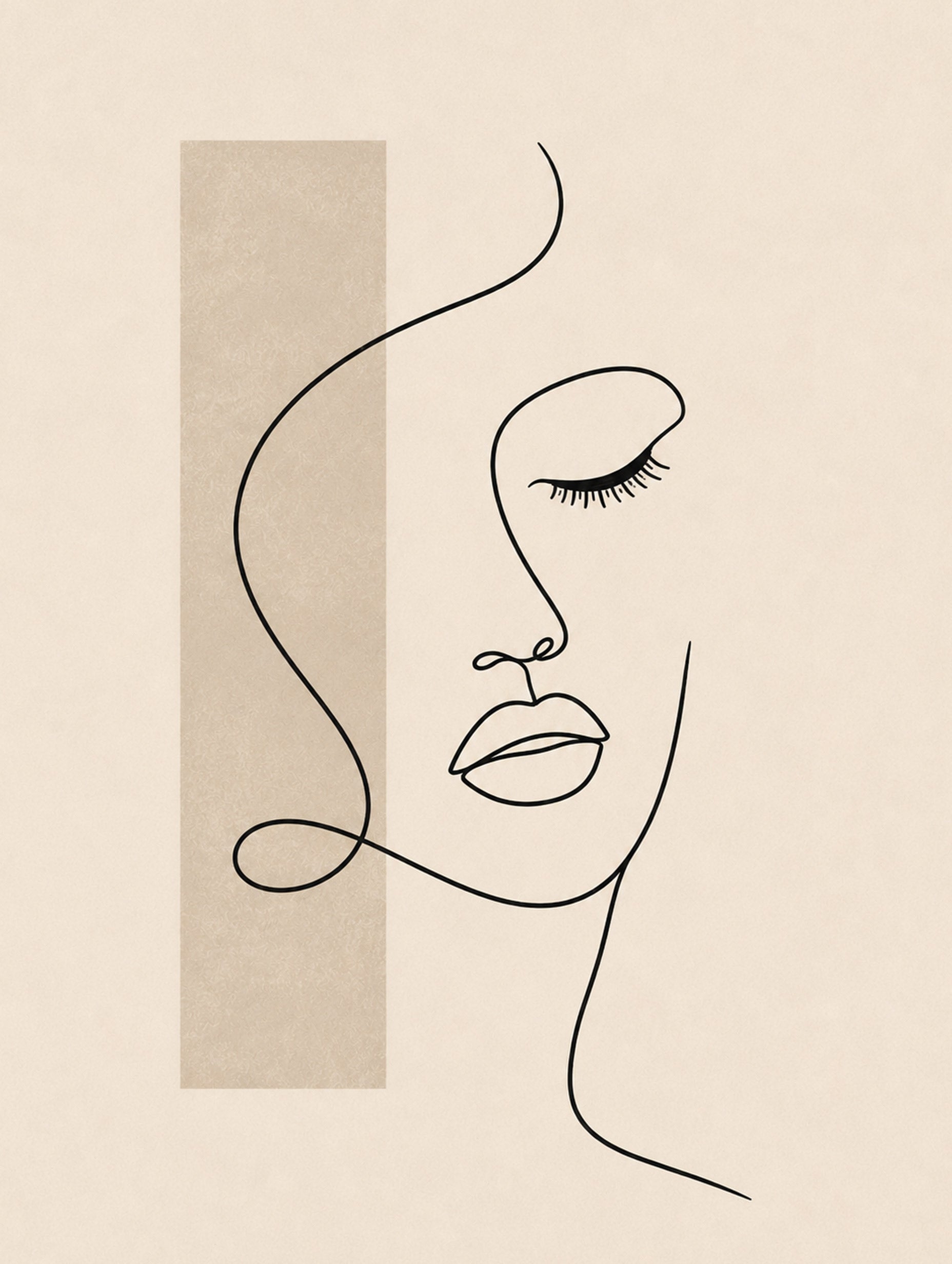 Minimal Face Line Art on Warm Beige