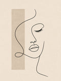 Minimal Face Line Art on Warm Beige