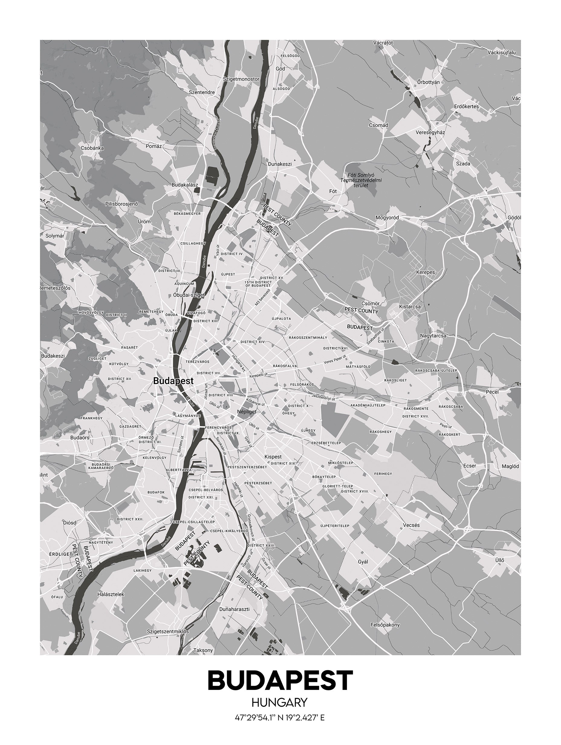 Budapest, Hungary Map Poster
