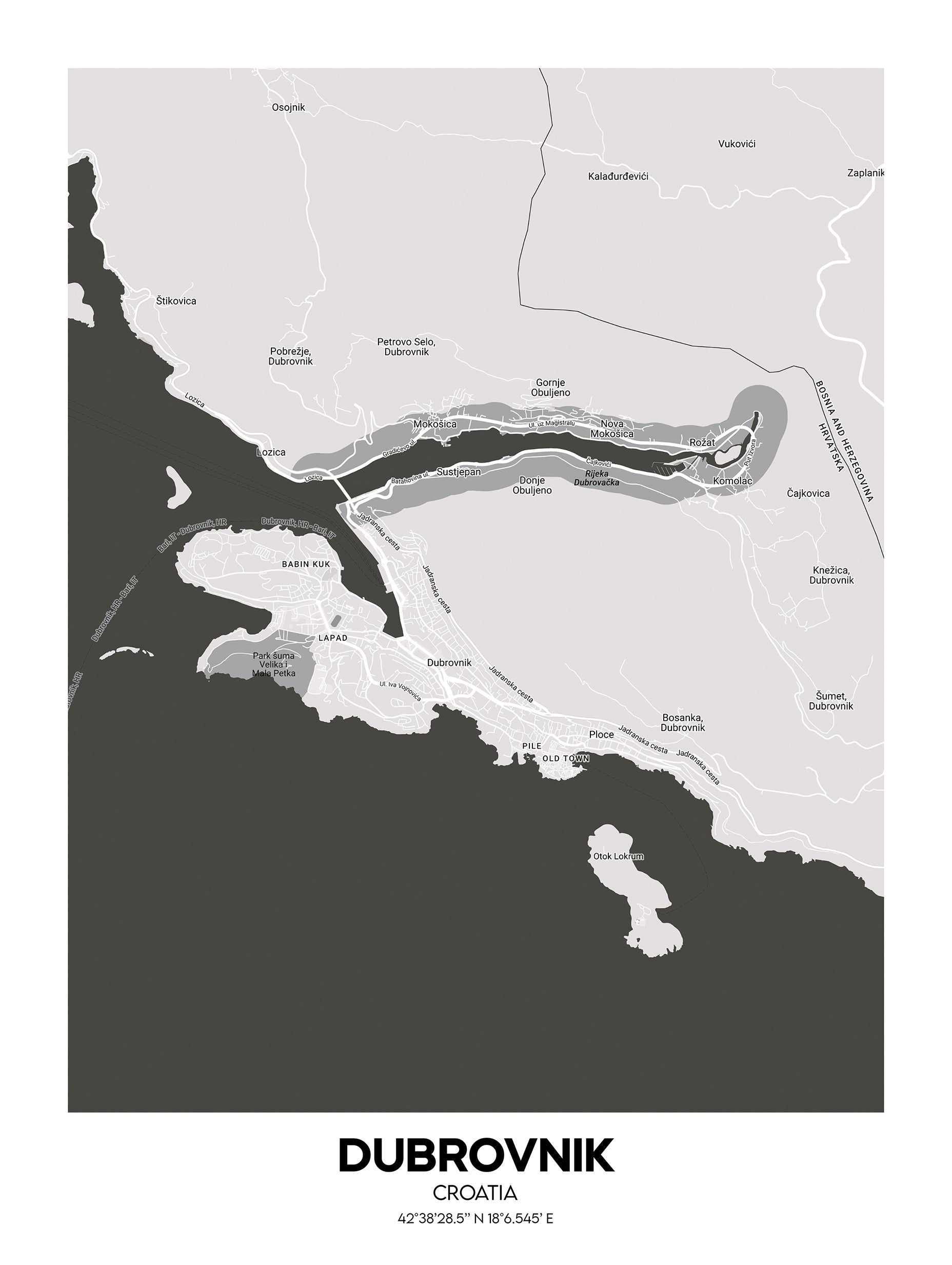 Dubrovnik, Croatia Map Poster