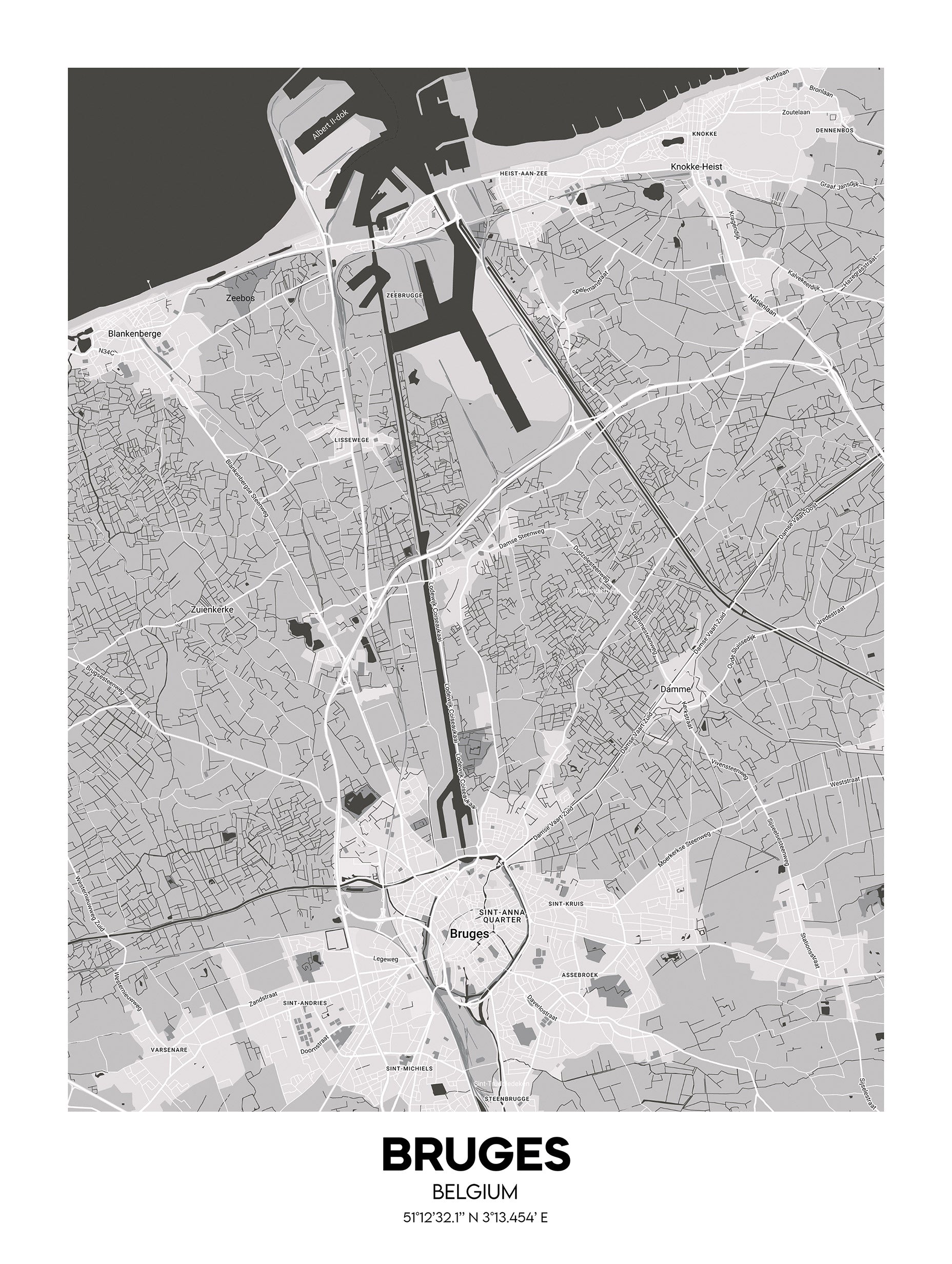 Bruges, Belgium Map Poster