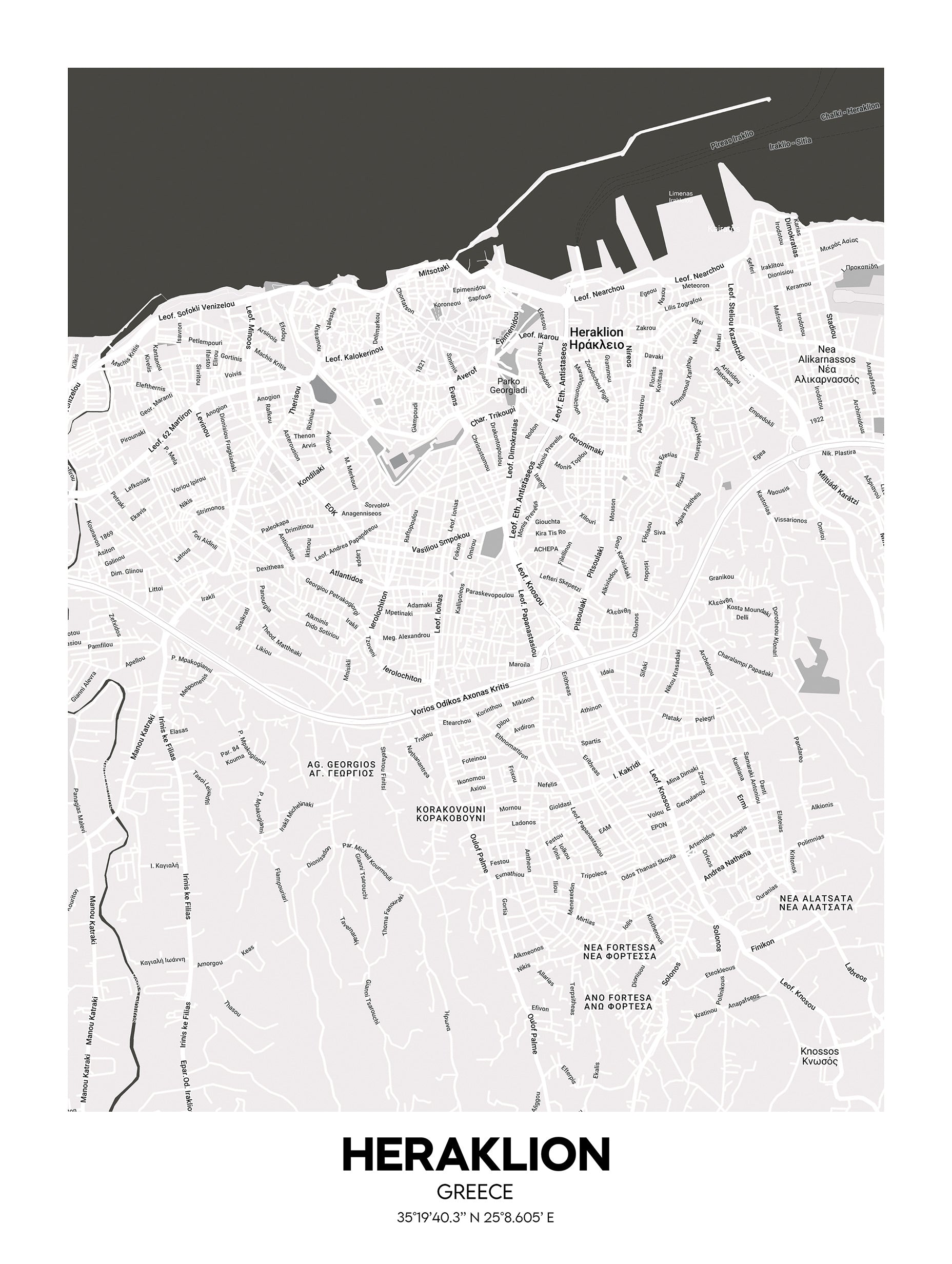 Heraklion, Greece Map Poster