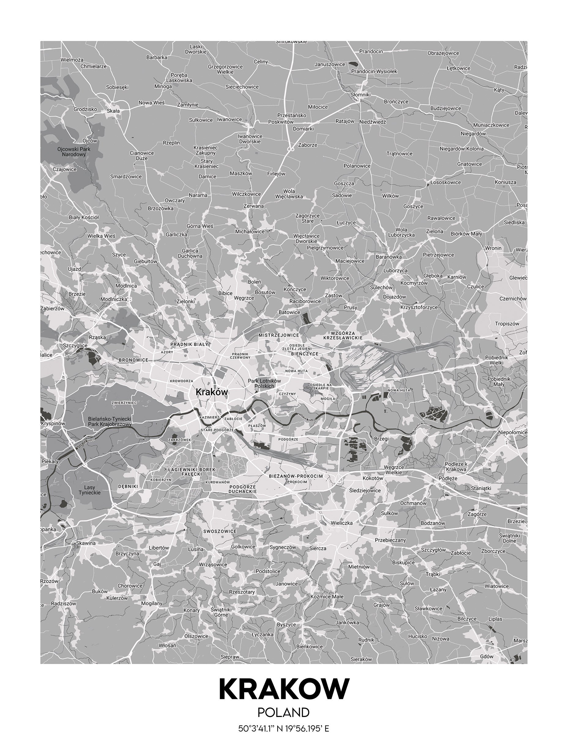 Krakow, Poland Map Poster