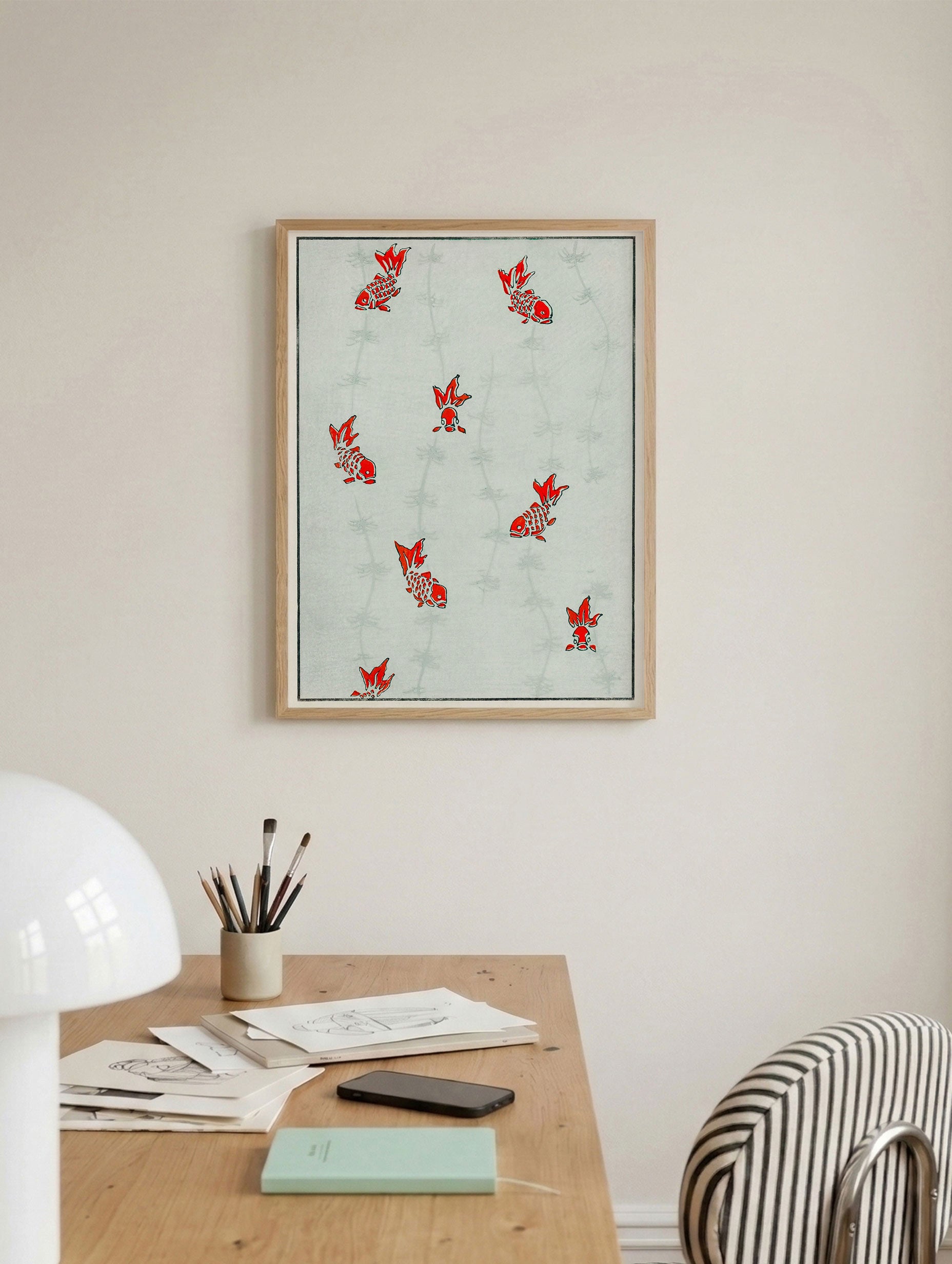 Seamless gold fish -Watanabe Seitei Art Prints Mockup
