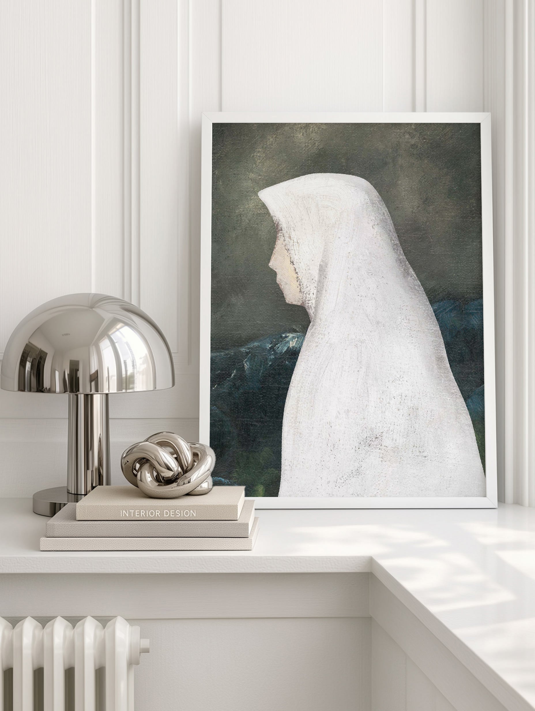 Woman in a White Shawl Zolo Palugyay Art Print Mockup