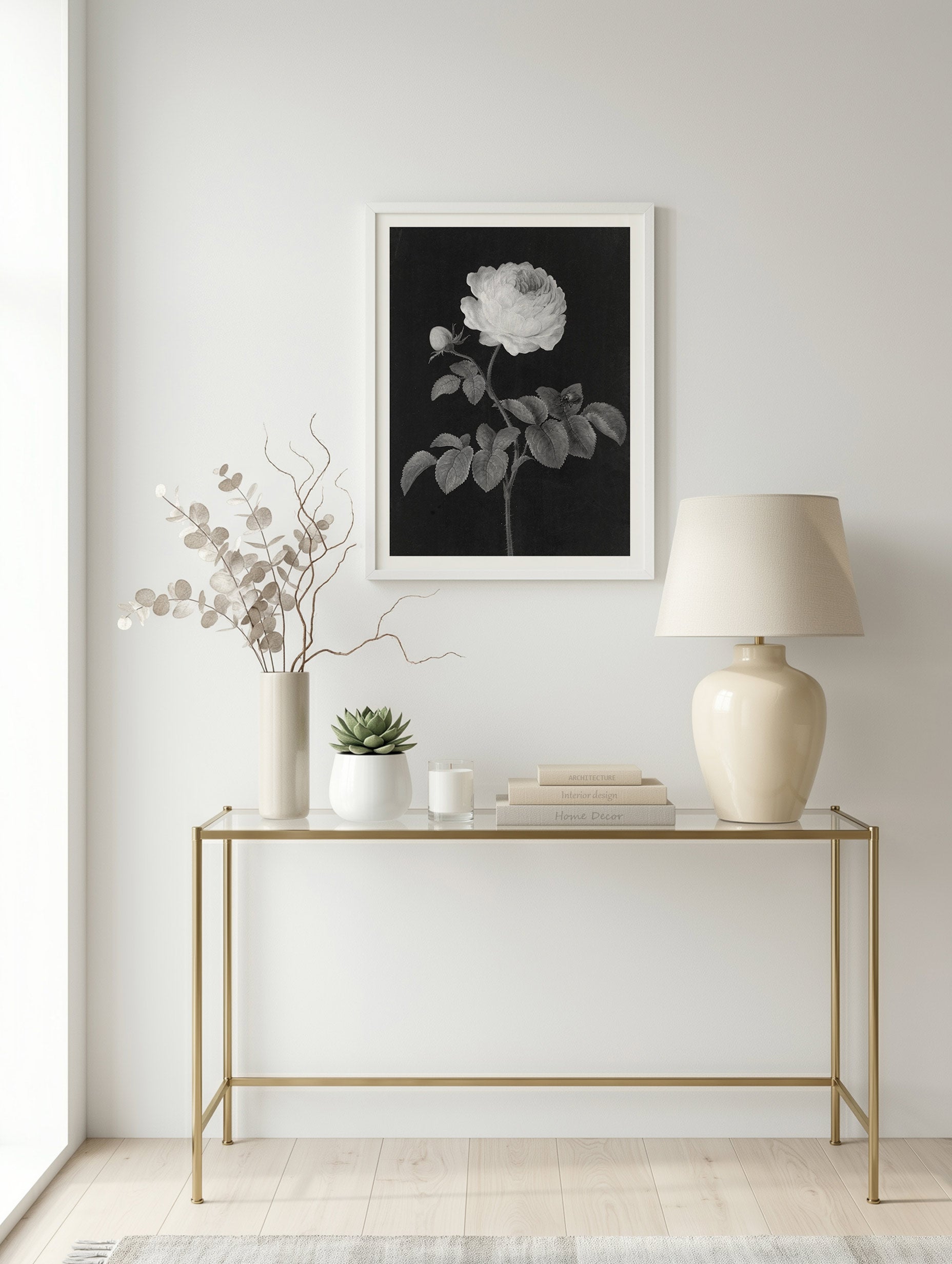 Rosa Rose with a brown feather Barbara Regina Dietzsch Art Print Mockup