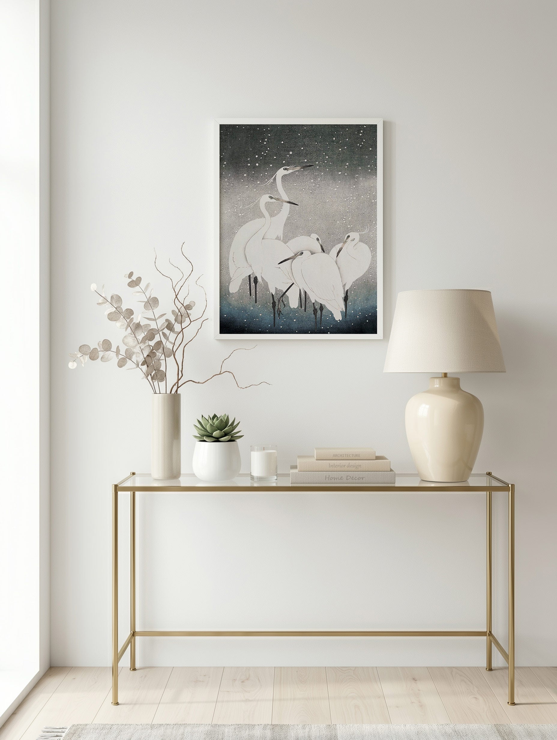 Egrets in the Snow Ohara Koson Art Print Mockup