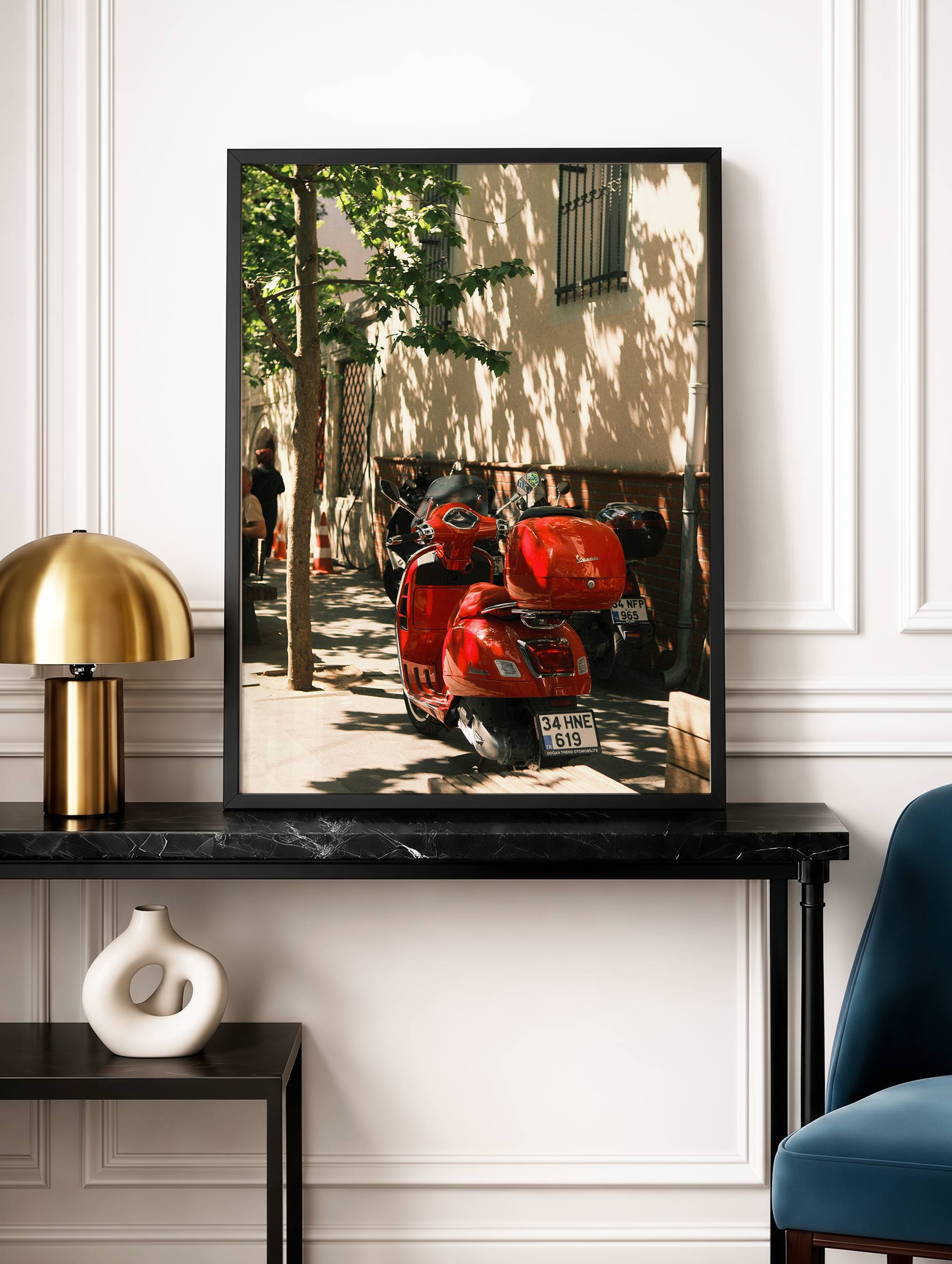 Red Vespa Scooter Poster Mockup