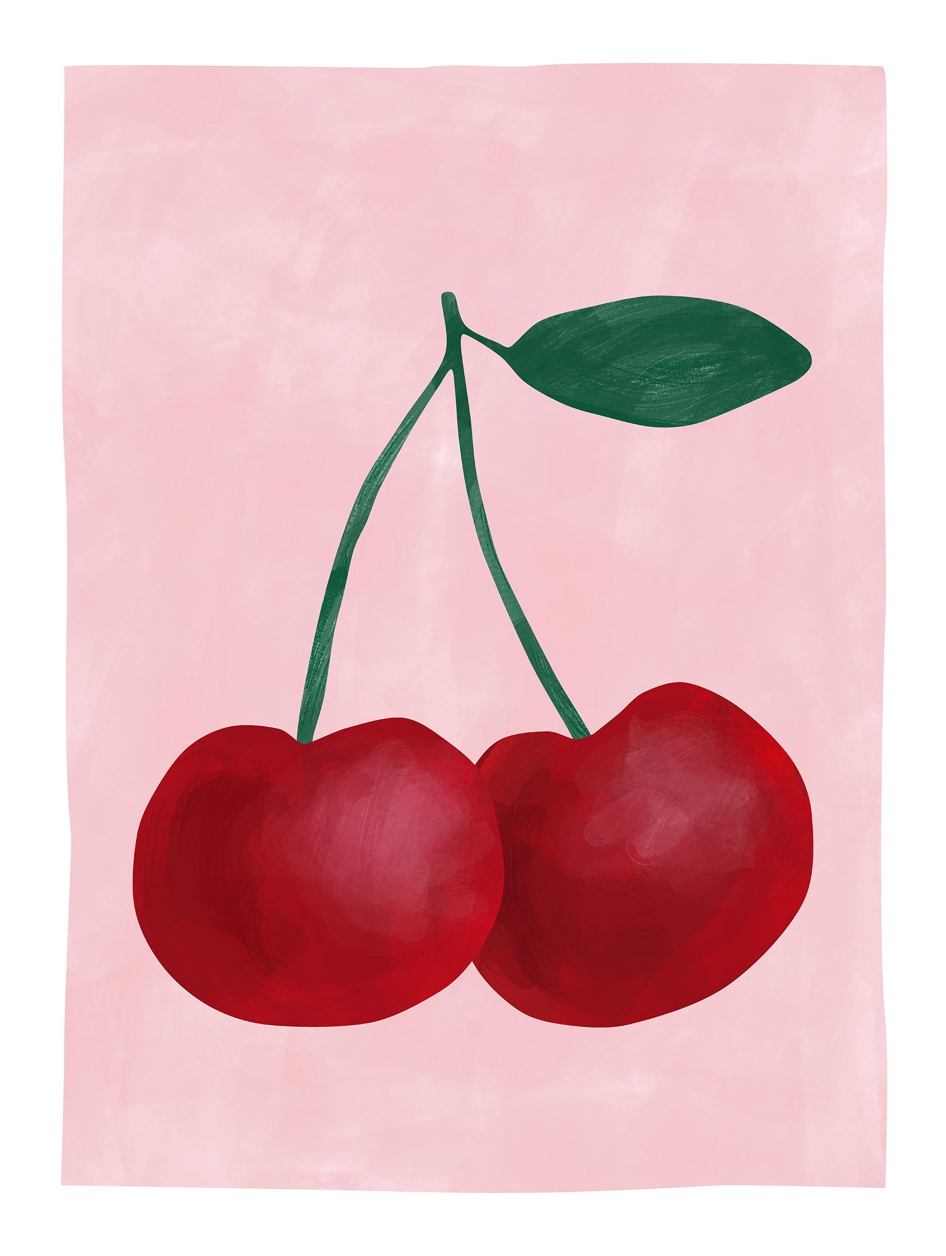 Elena Ristova - Red Cherries with a Green Leaf Poster