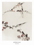 Three Birds Perched on Branches - Katsushika Hokusai