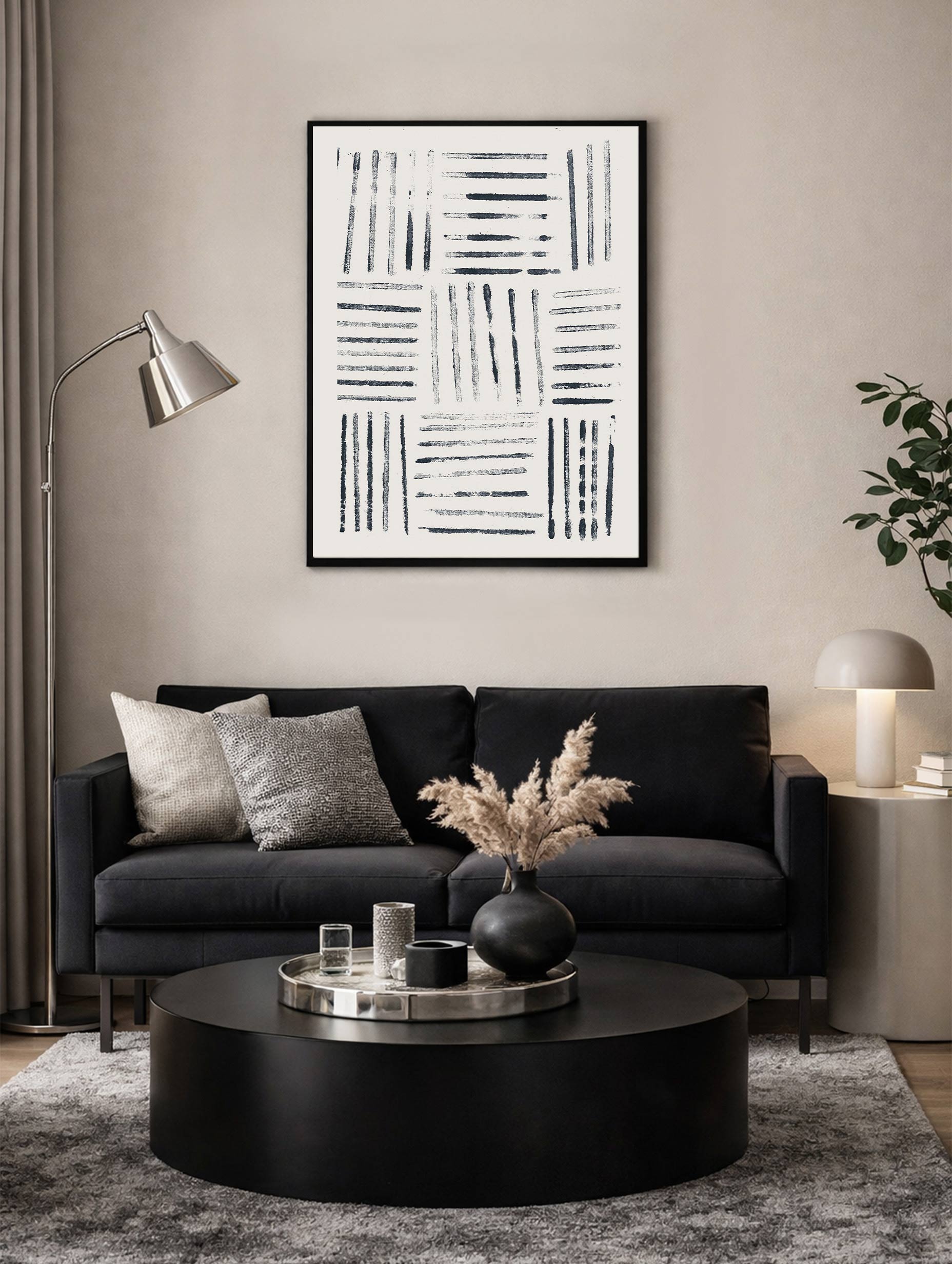 Black Brush Strokes Abstract Art Print Mockup