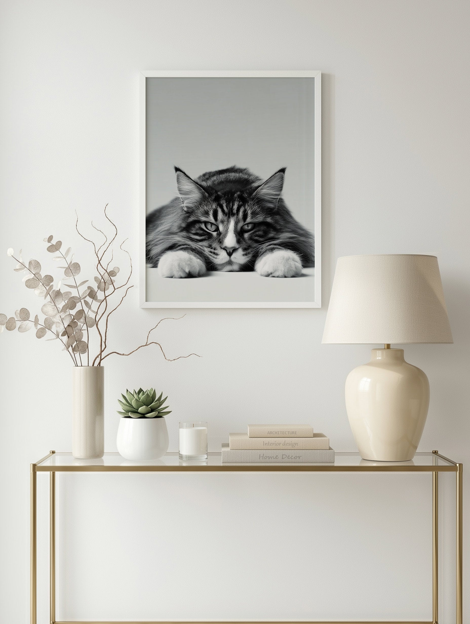 Maine Coon Cat Black and White Poster Mockup