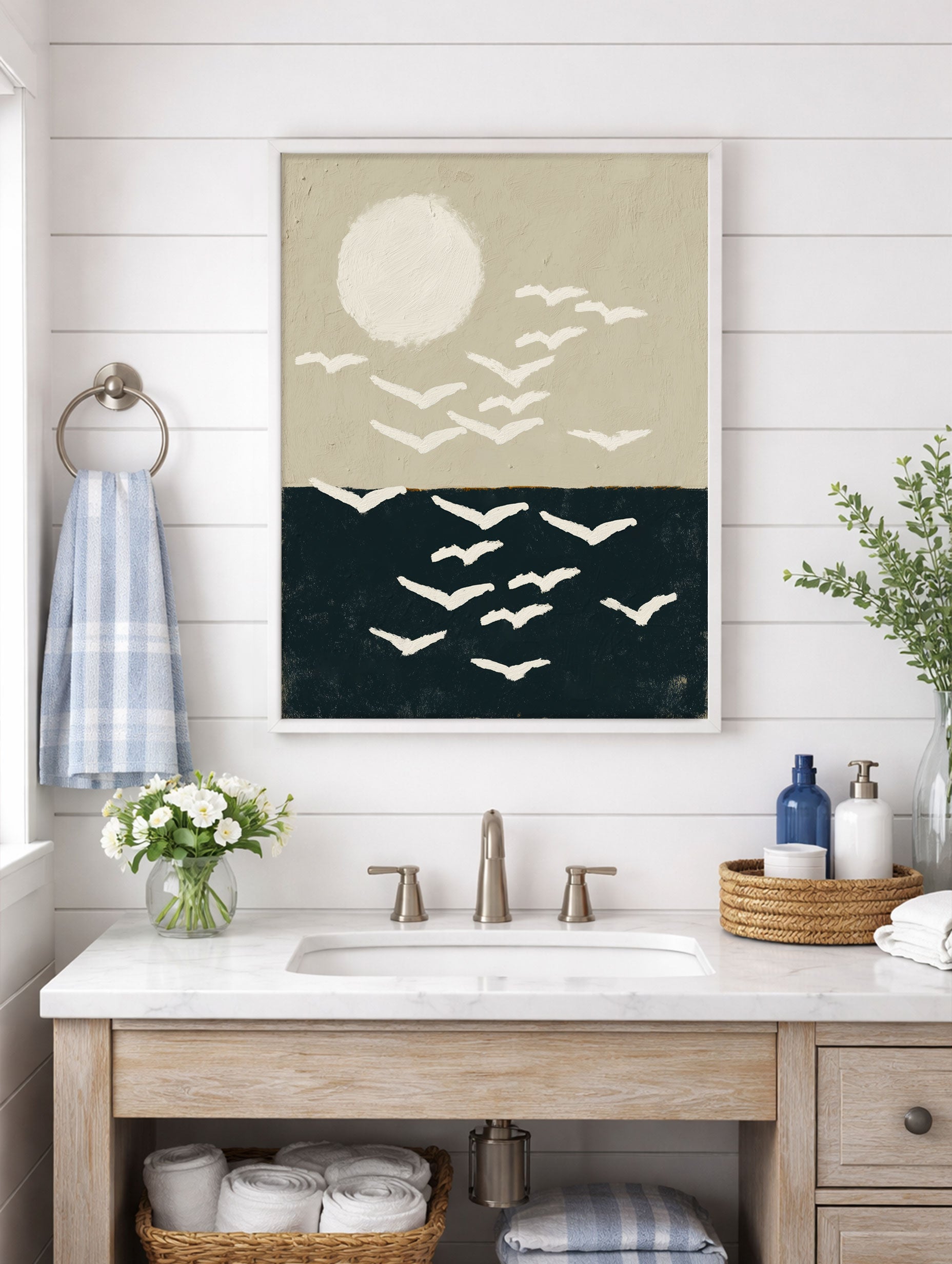 Flying Birds Painting Animal Art Print Mockup