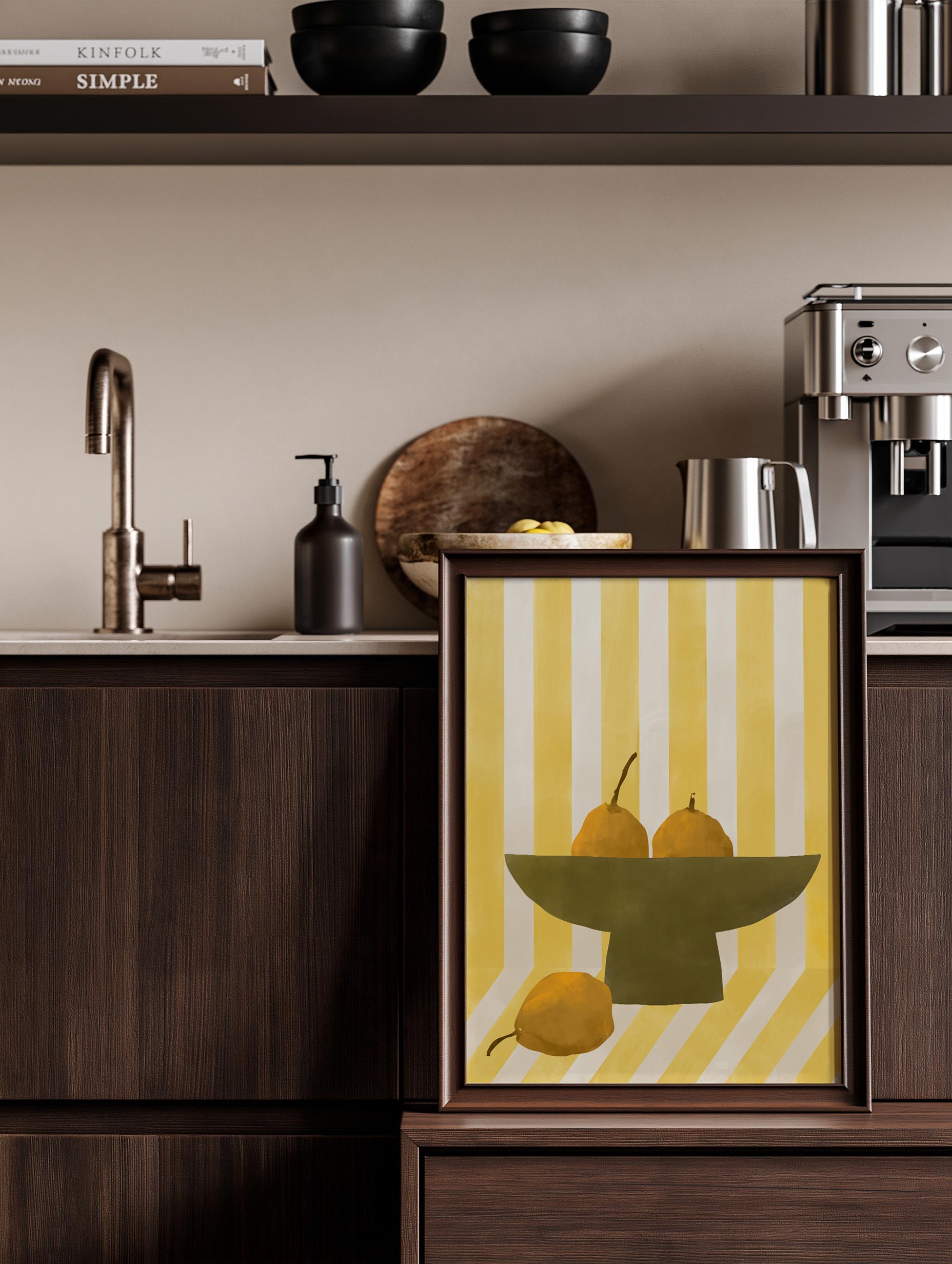 Elena Ristova - Fruit Bowl on Yellow Stripes Poster