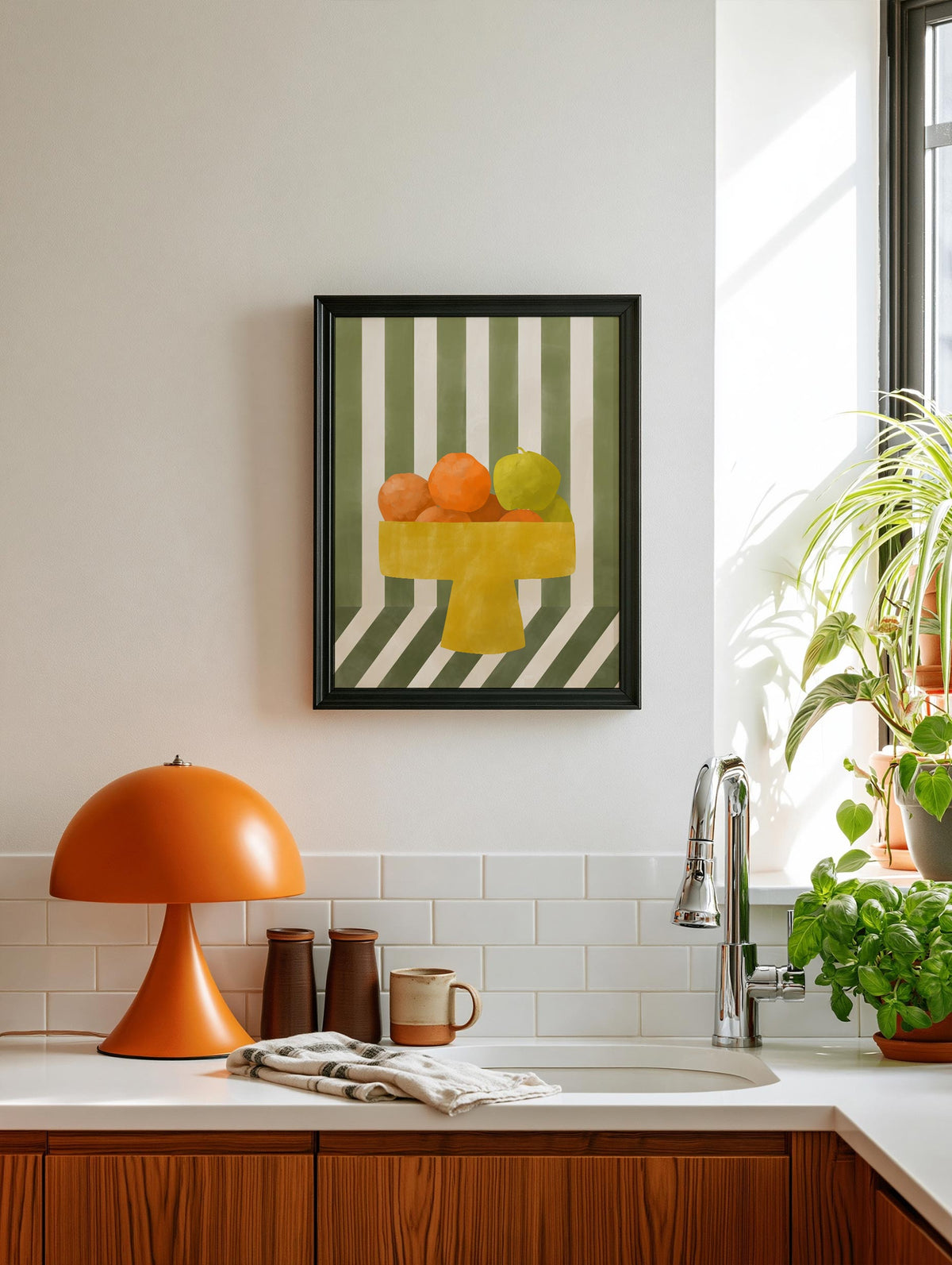 Elena Ristova - Fruit Bowl on Green Stripes Poster