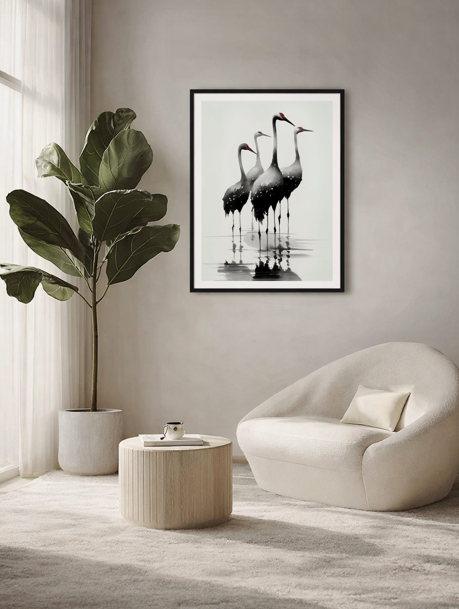 Red-Crowned Cranes Japanese Art Print Mockup