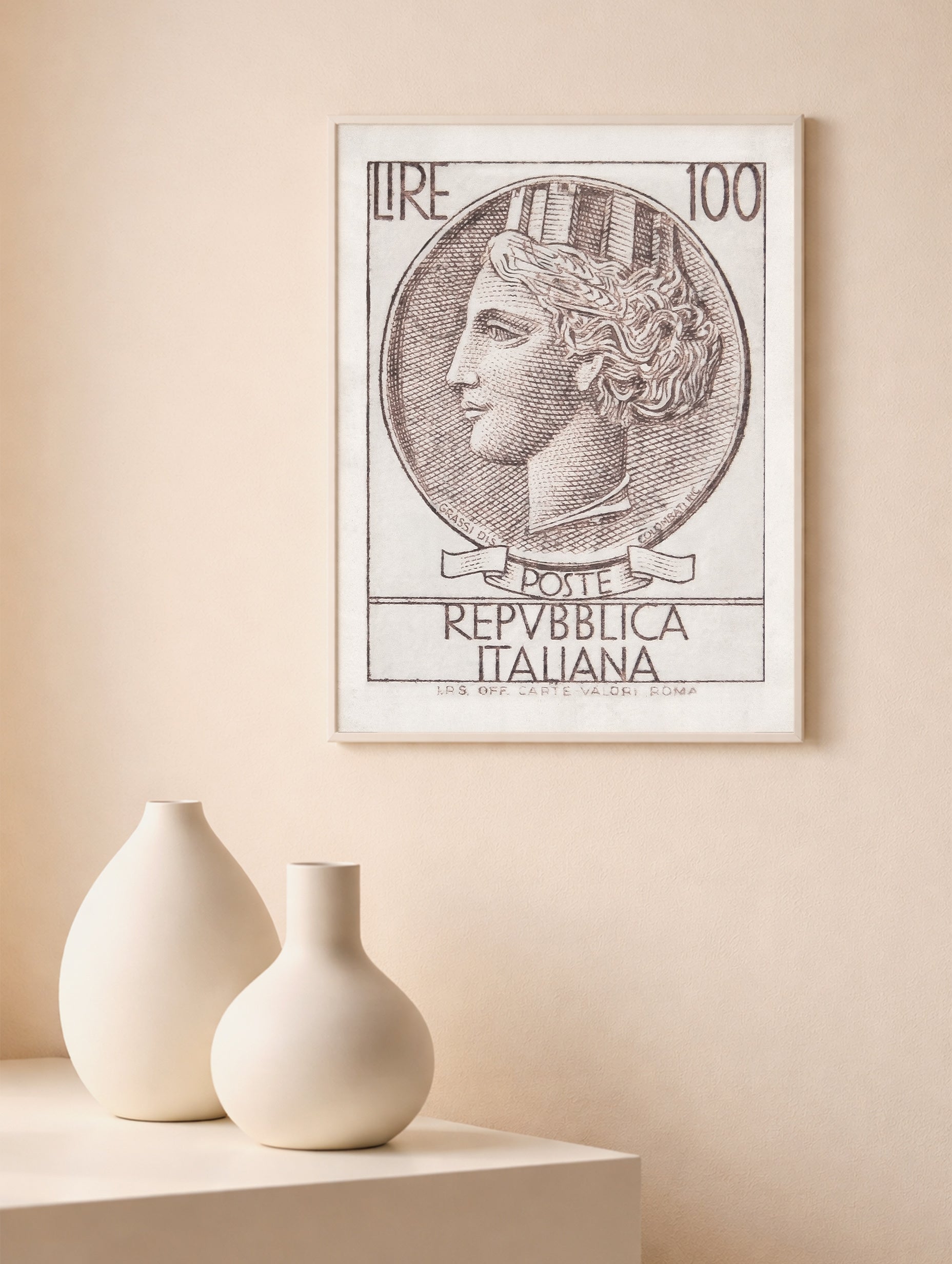 100 Lire Italian Postage Stamp Vintage Poster