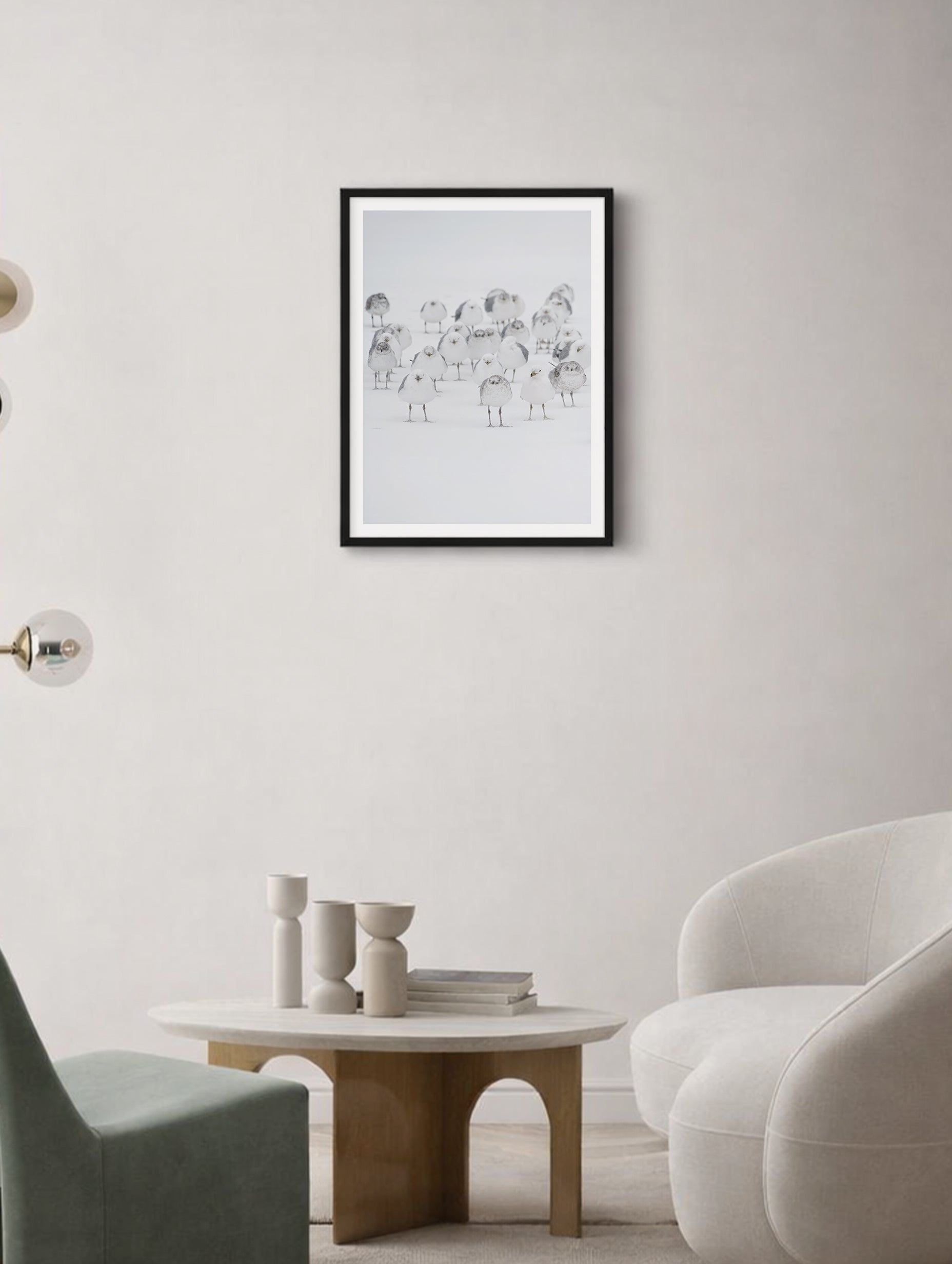 White Birds in the Snow Animal Art Print No 2