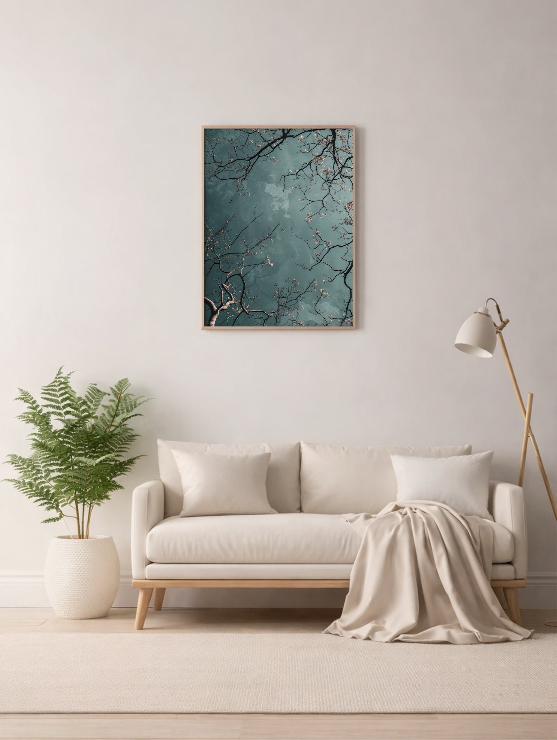 A Tree with Pink Flowers in the Sky Botanical Poster