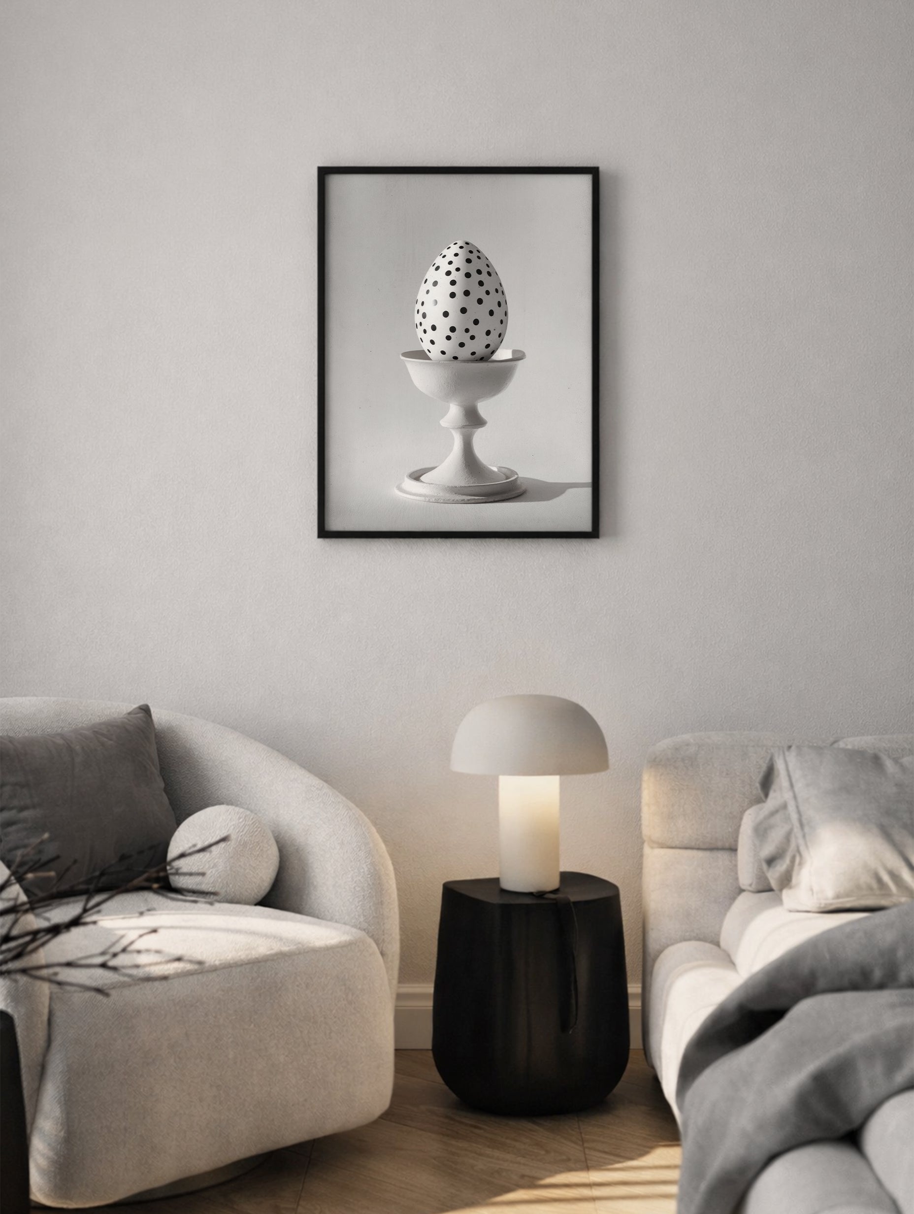 Black and White Polka-Dotted Egg Kitchen Artwork