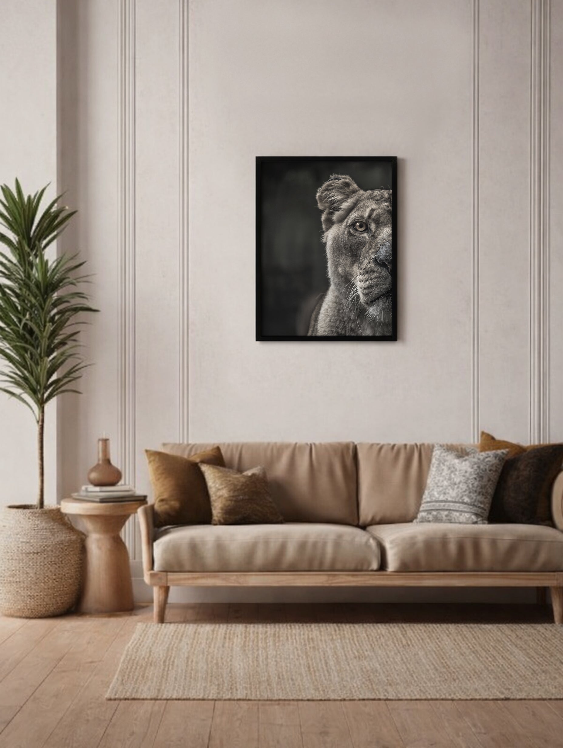 Lioness Black and White Portrait Poster