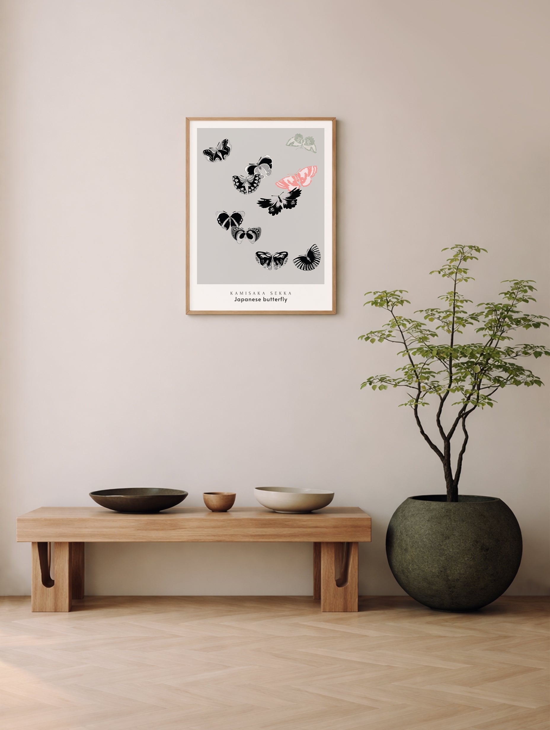 Japansk sommerfugl Kamisaka Sekka kunsttrykk