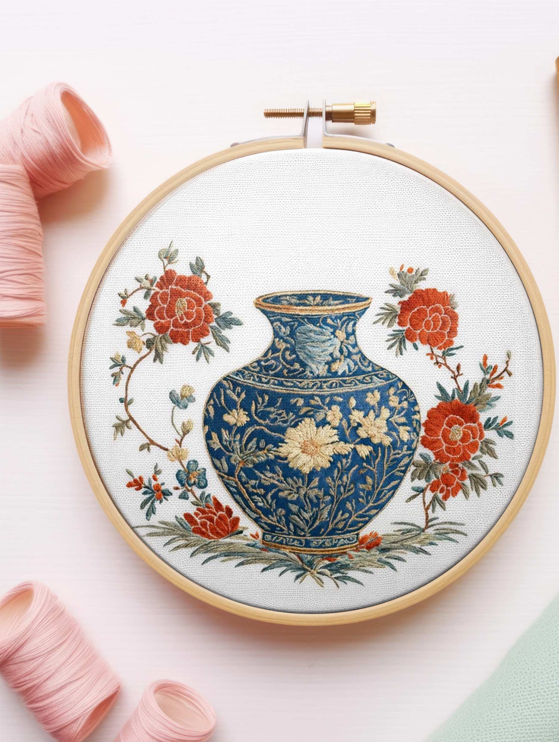 Flower Vase Embroidery Design Mockup