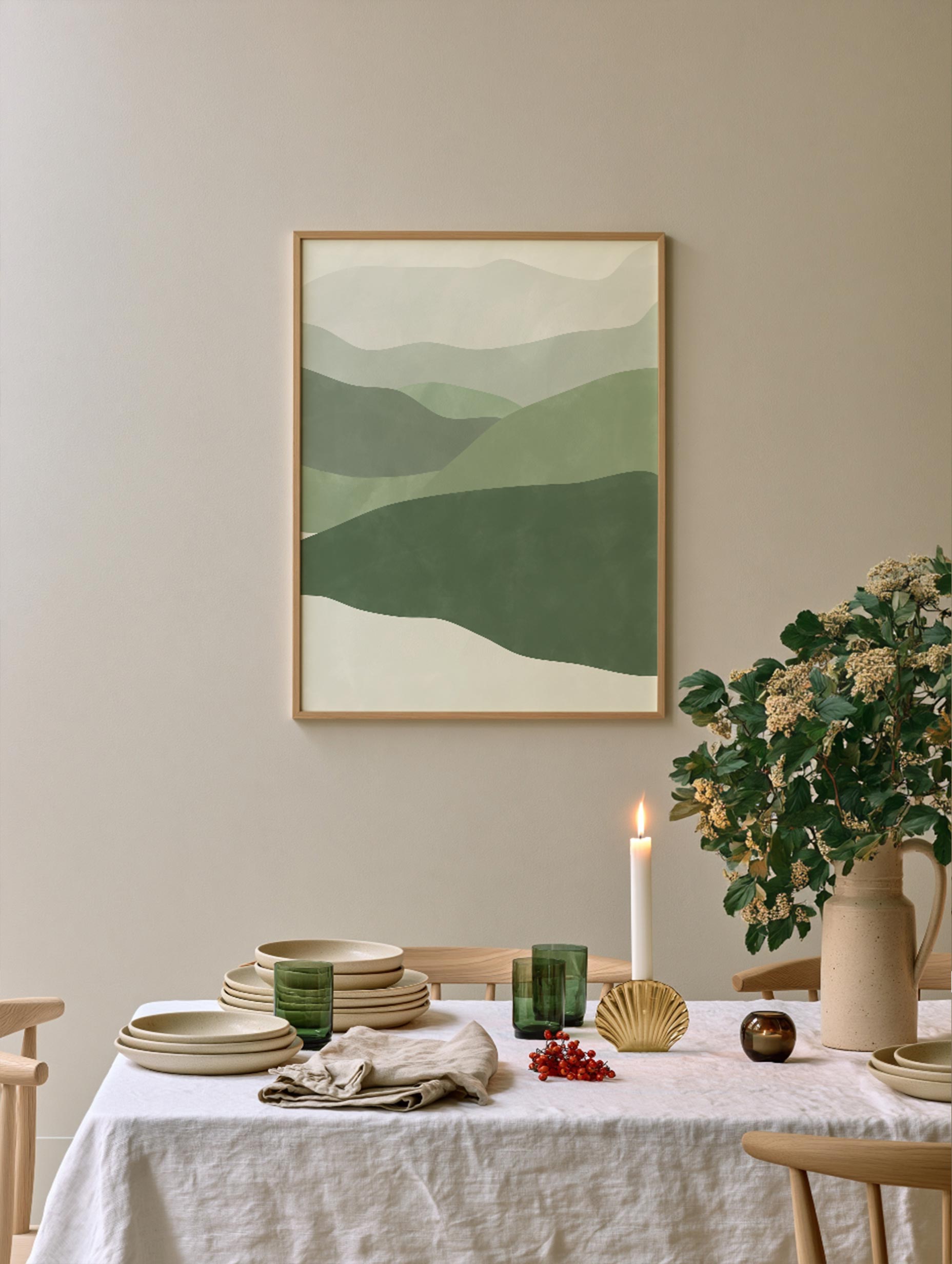 Elena Ristova - Green Hills Minimalist Landscape Poster No 2