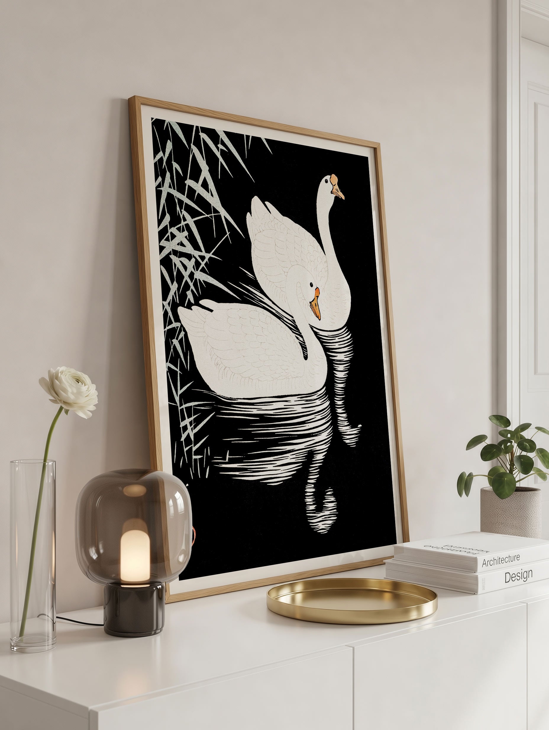 Hvite kinesiske gjess – Ohara Koson