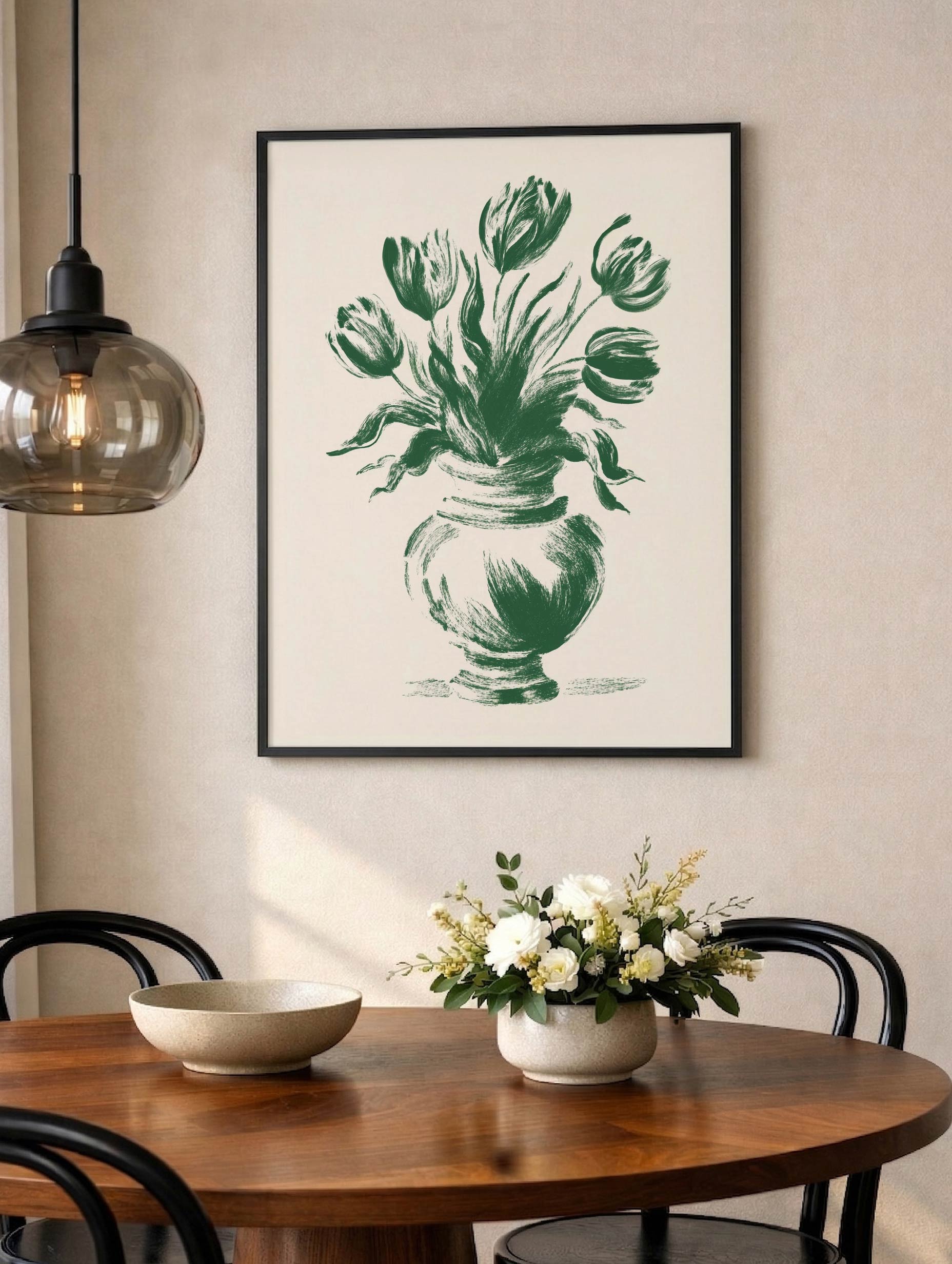 Grønne tulipaner i vase plakat