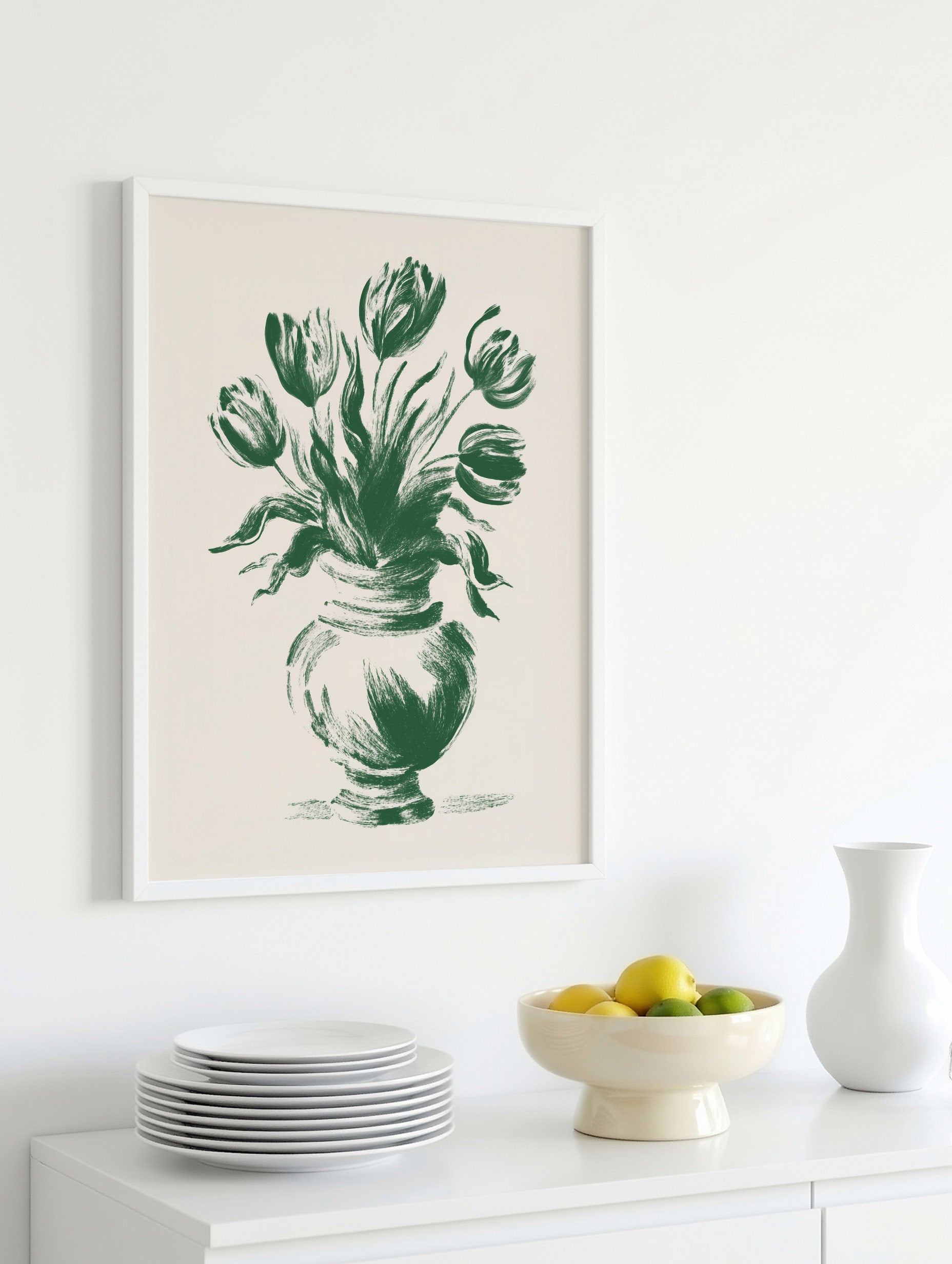 Grønne tulipaner i vase plakat