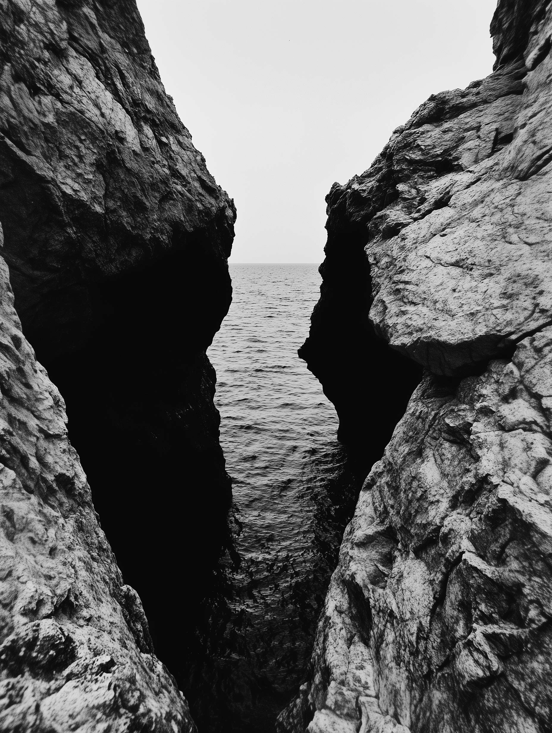 Between the Rocks Black and White Ocean Wall Art
