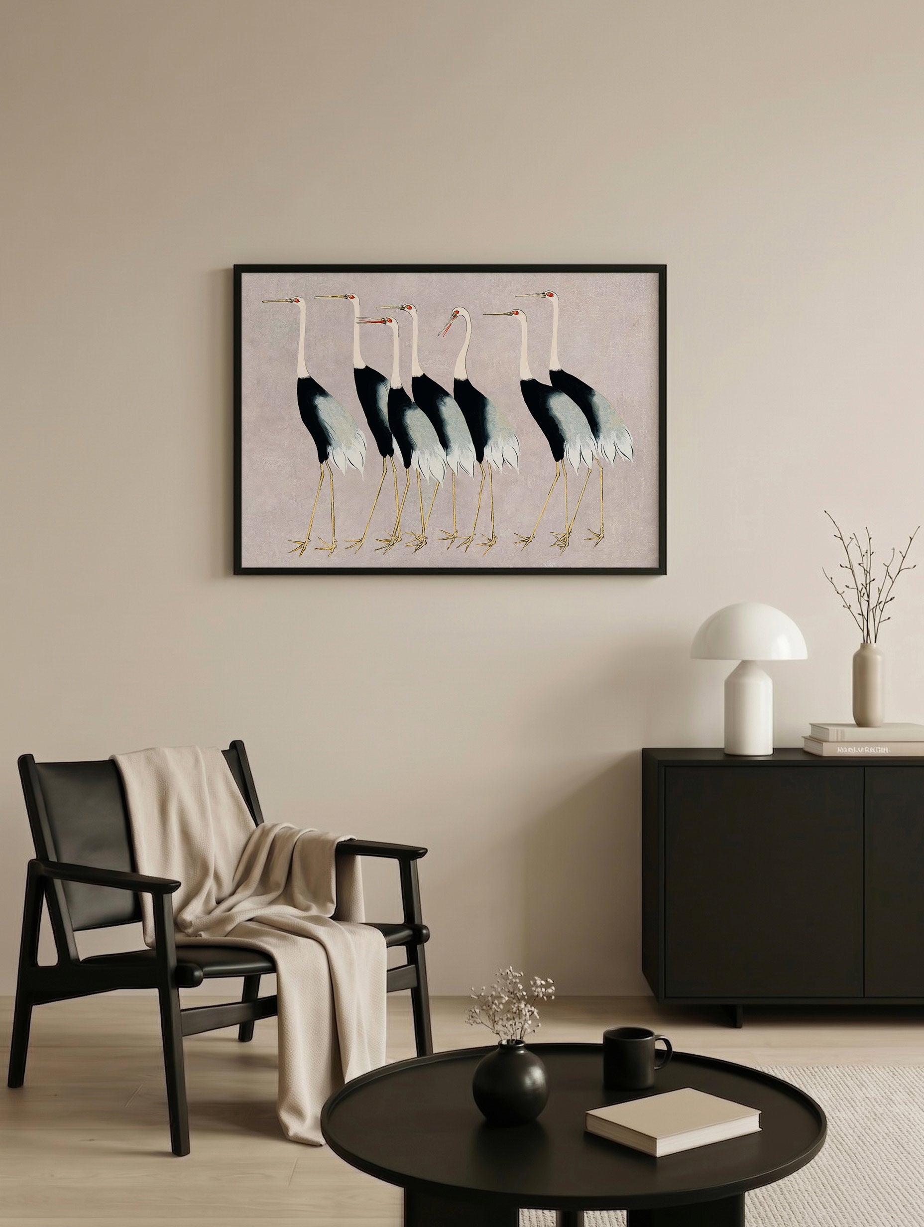 Flock of Japanese Red Crown Cranes Ogata Kōrin Art Print Mockup