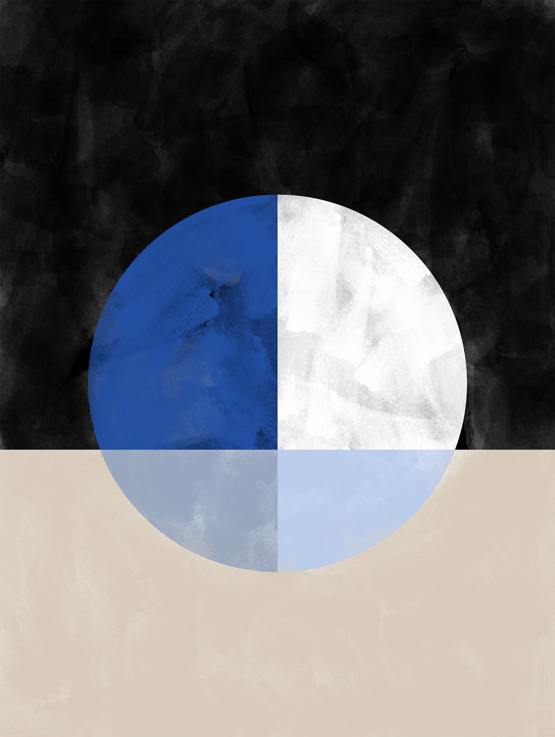 Elena Ristova - Intersected Circle with Blue and White Quadrants Poster