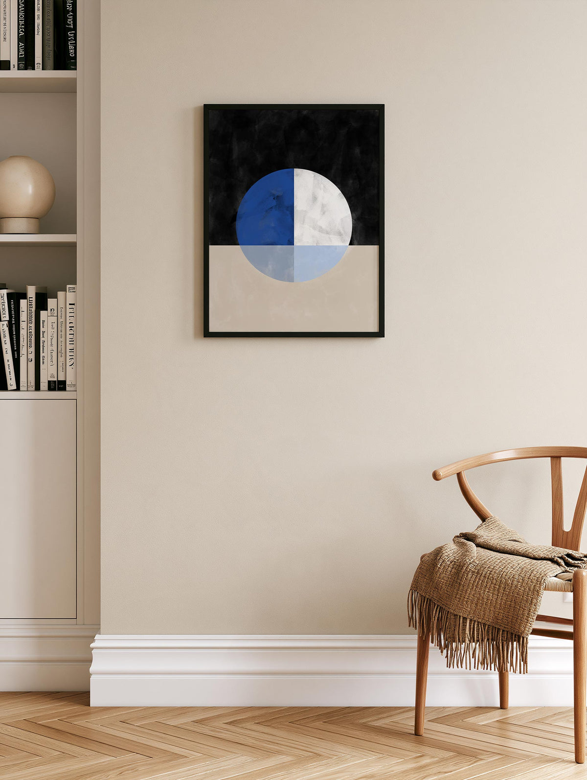 Elena Ristova - Intersected Circle with Blue and White Quadrants Poster