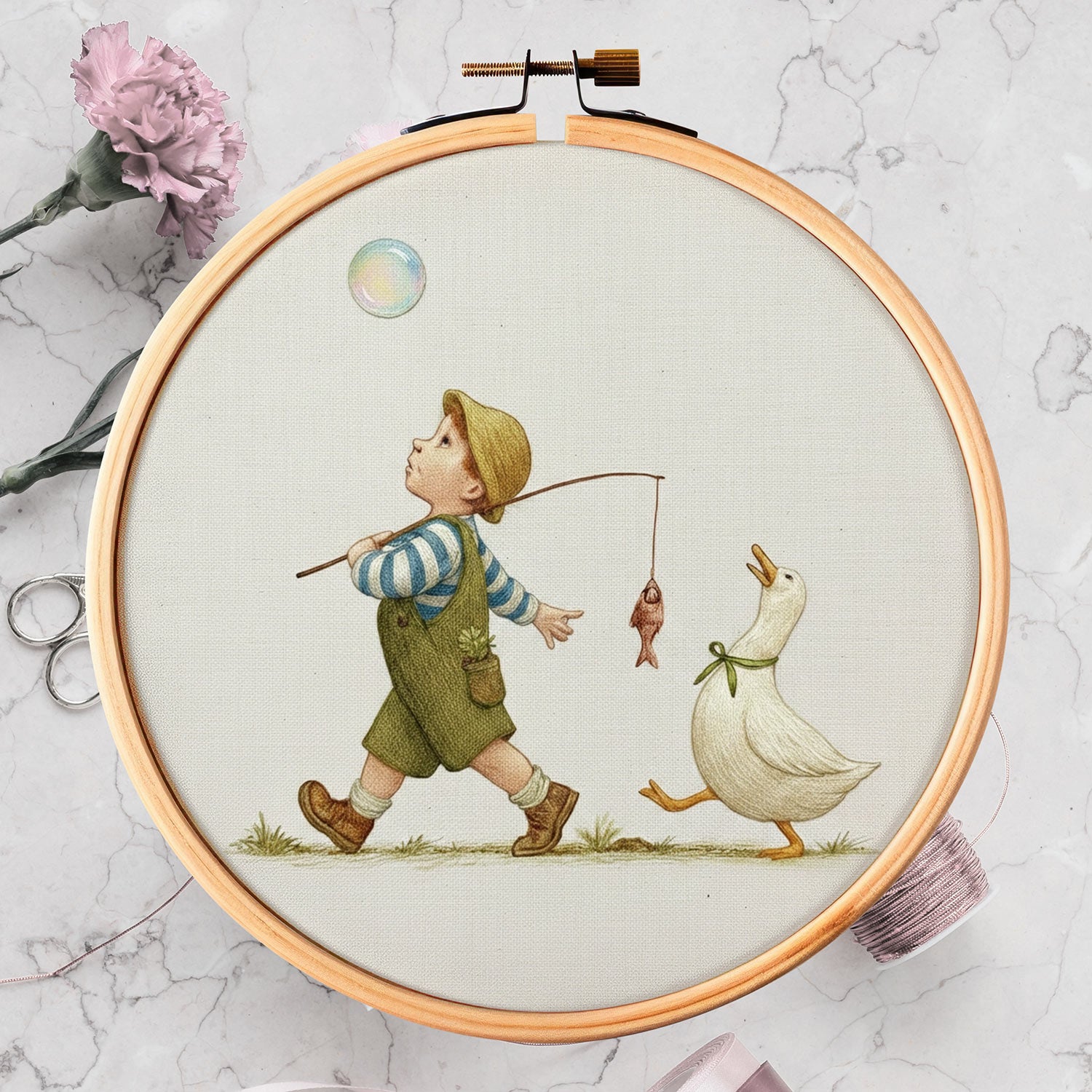 Little Fisher & Duck Embroidery Design