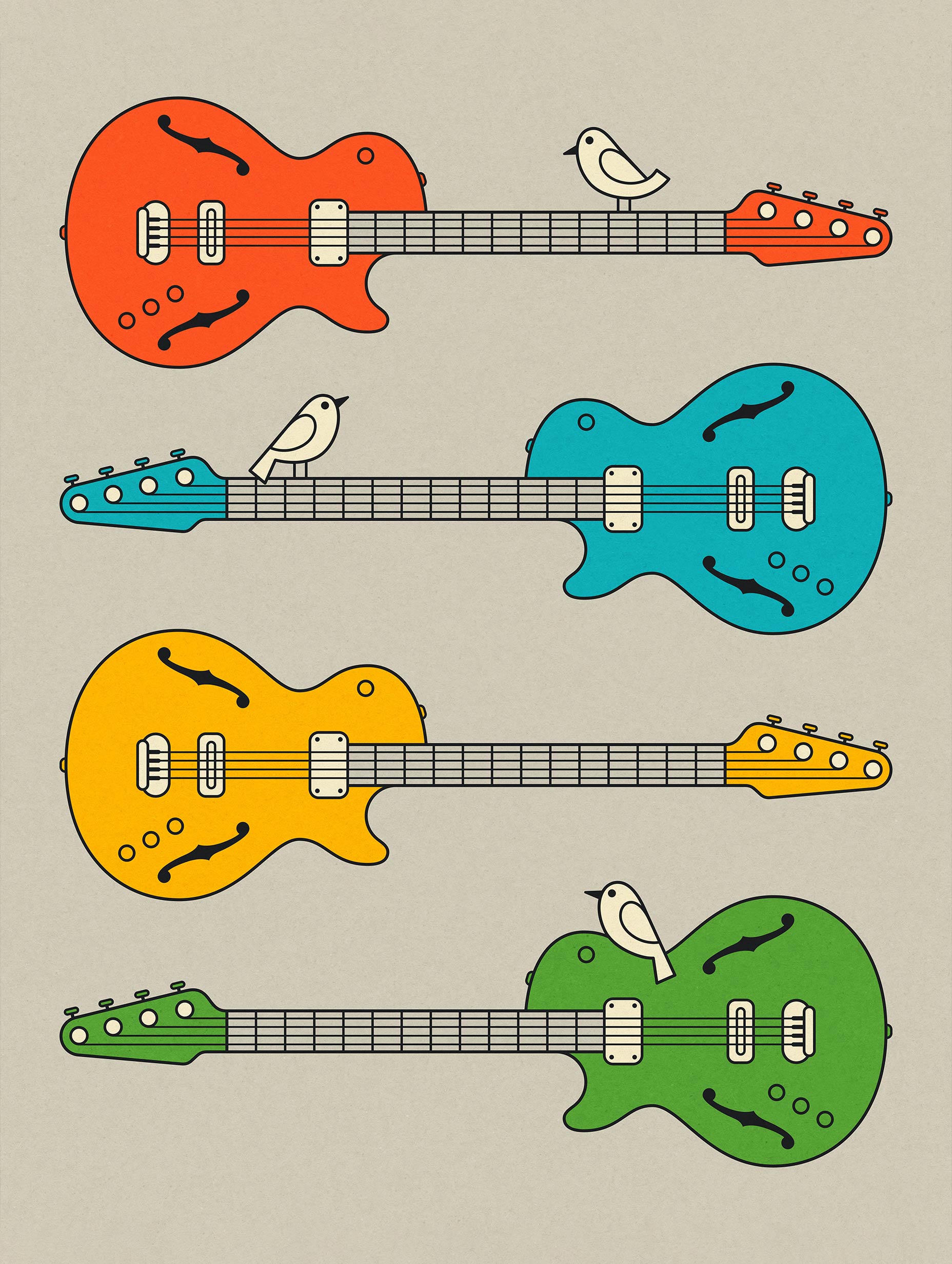 Jazzberry Blue - Birds-On-Guitars Poster