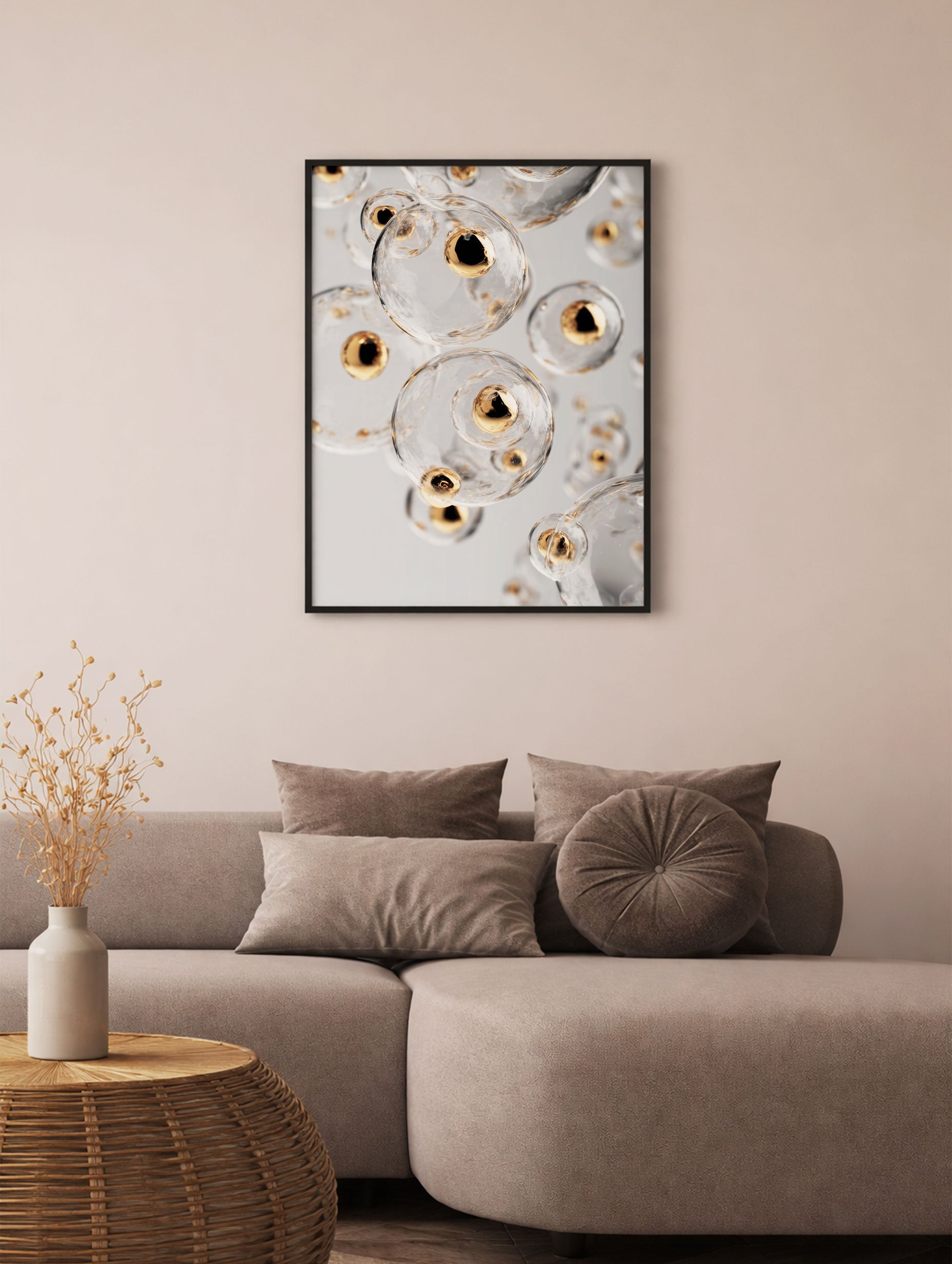 Gold Bubble Pattern Abstract Poster Mockup