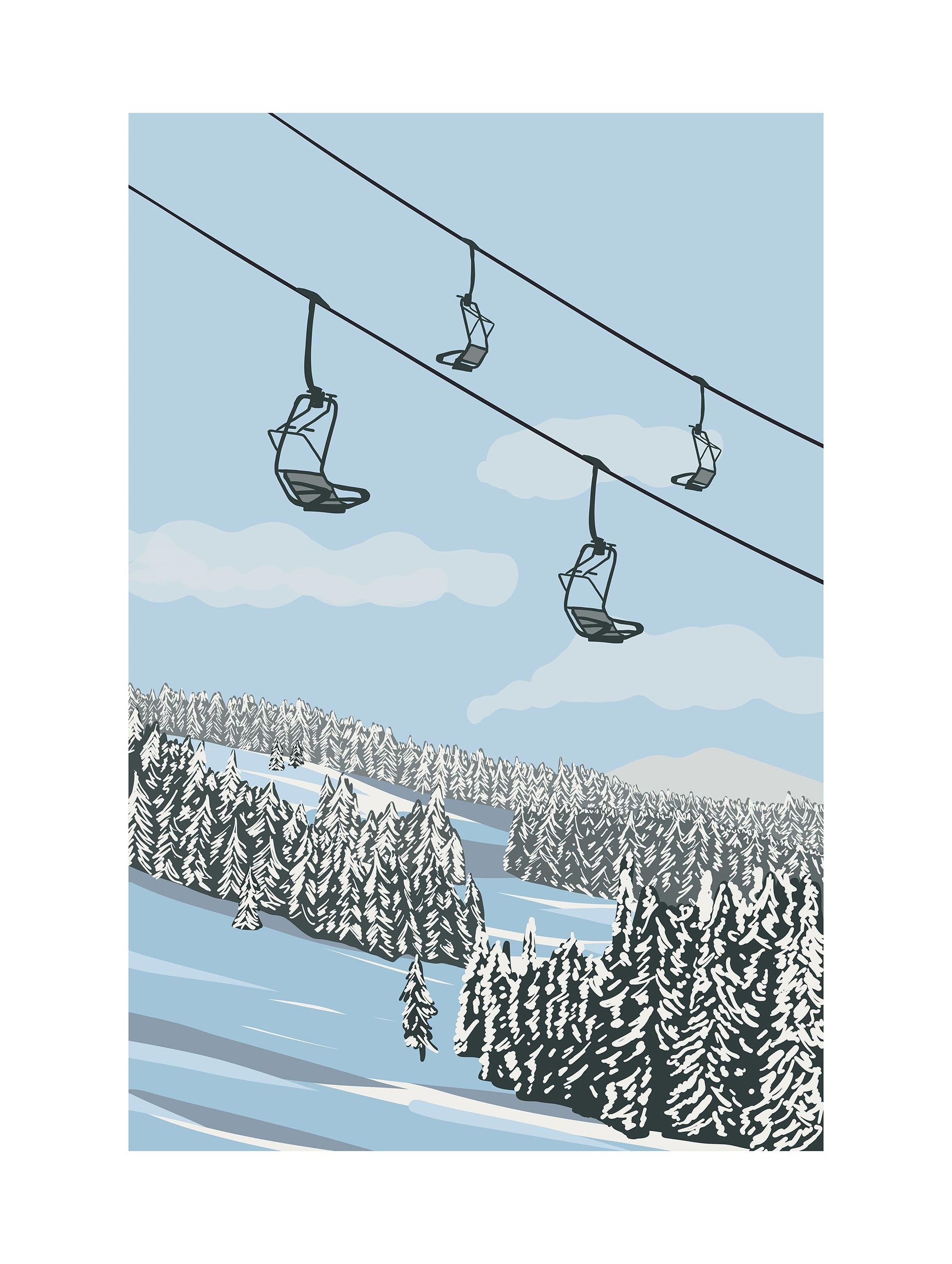 Alexendra Weise - Snowy Mountain Ski Lifts Poster