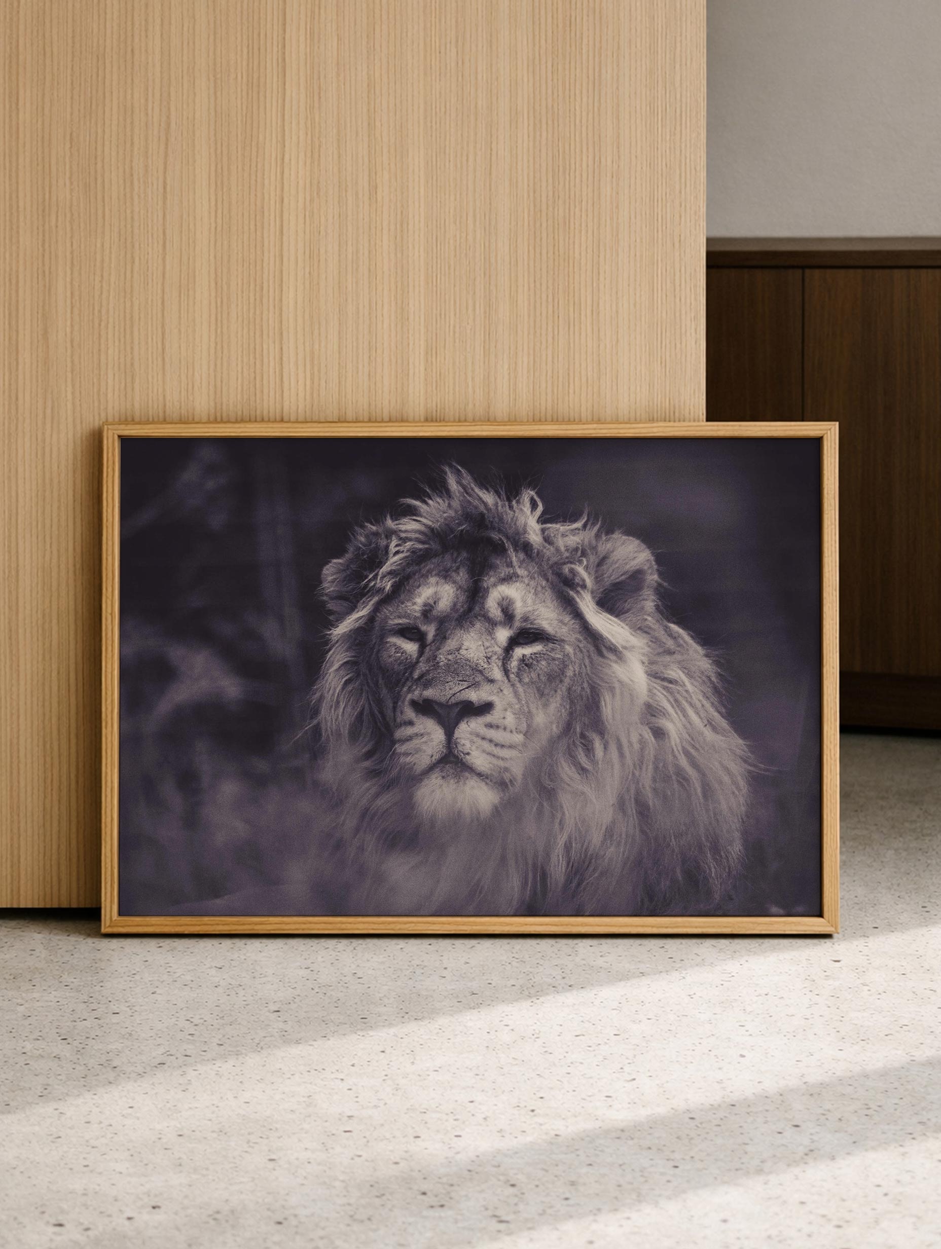 Gråskalig fotografi av lejon Poster