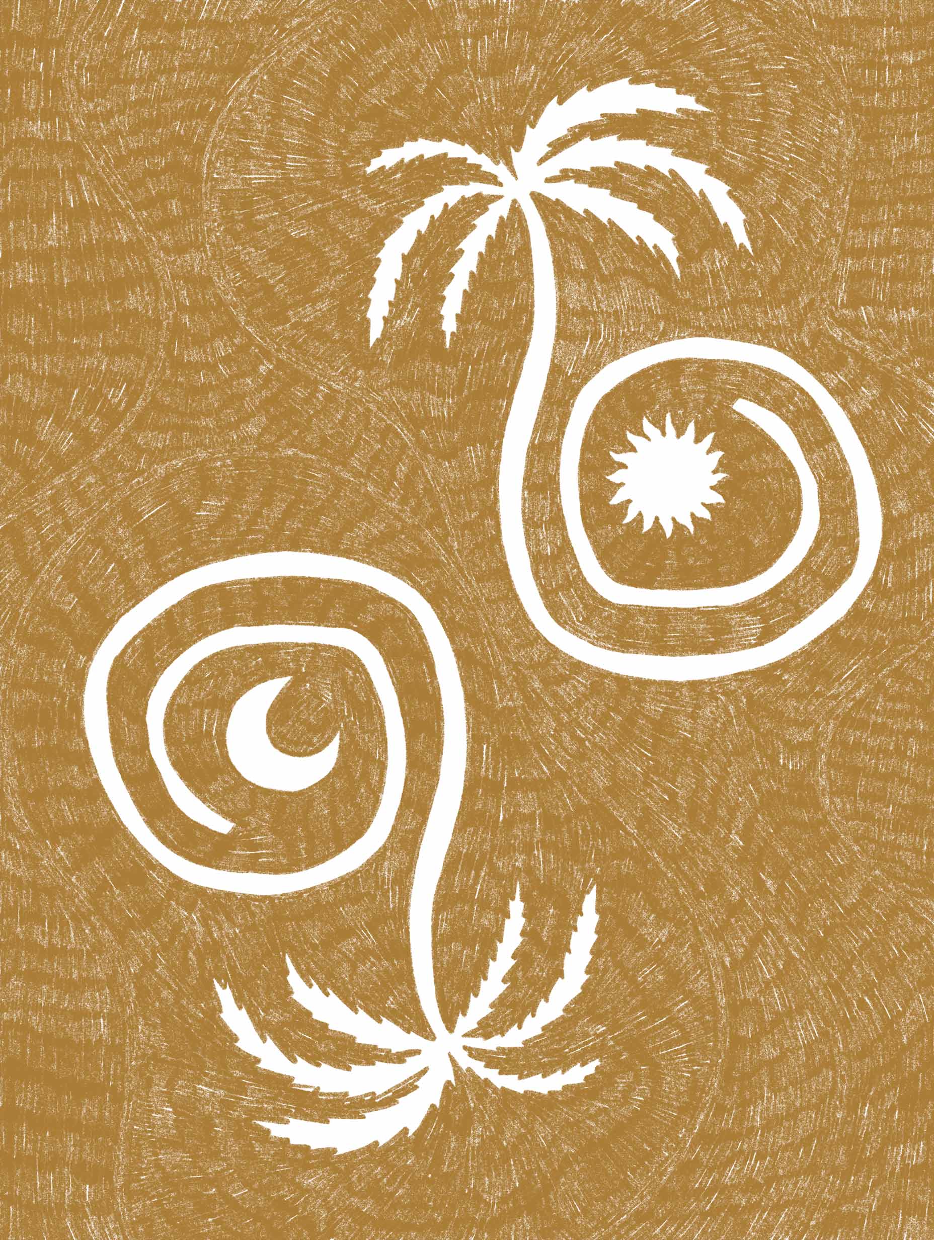 Shatha Al Dafai - Sun Moon and Palm Trees – Yellow Poster
