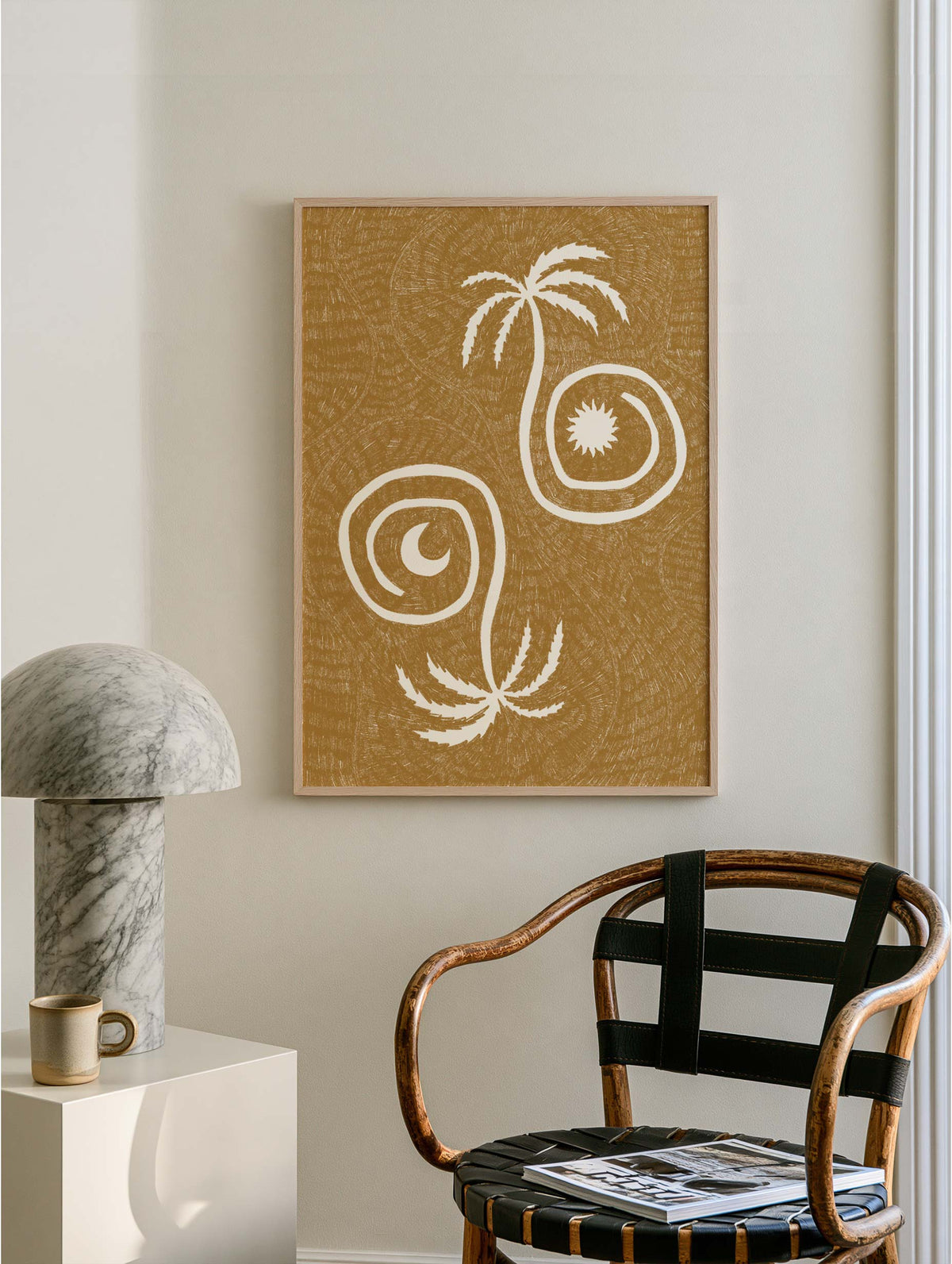 Shatha Al Dafai - Sun Moon and Palm Trees – Yellow Poster