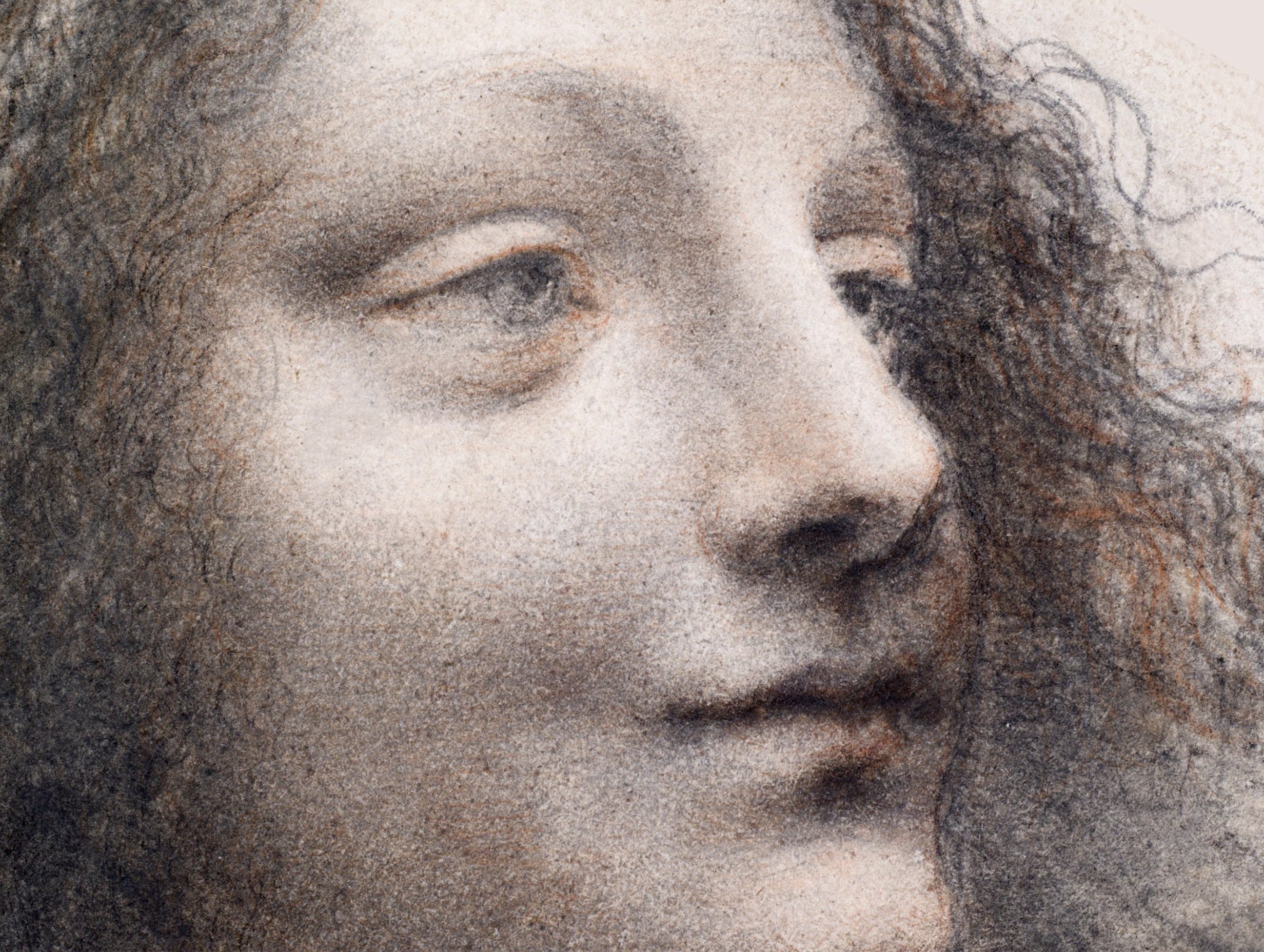 The Head of the Virgin in Three-Quarter View Facing Right Leonardo Da Vinci Art Print